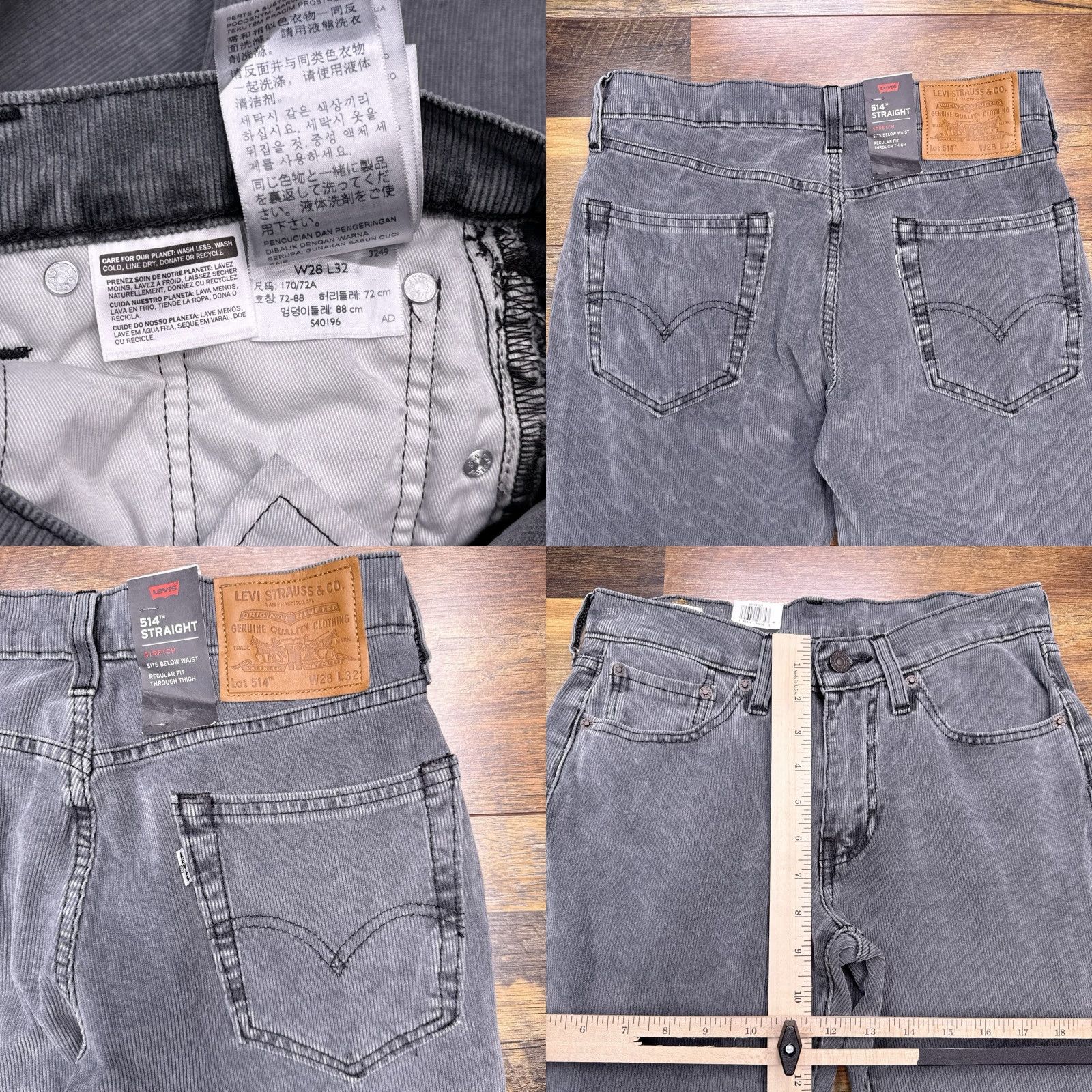 Levi's Levis 514 Jeans Mens 28x32 Gray Regular Straight Corduroy Premium New Size US 28 / EU 44 - 8 Thumbnail