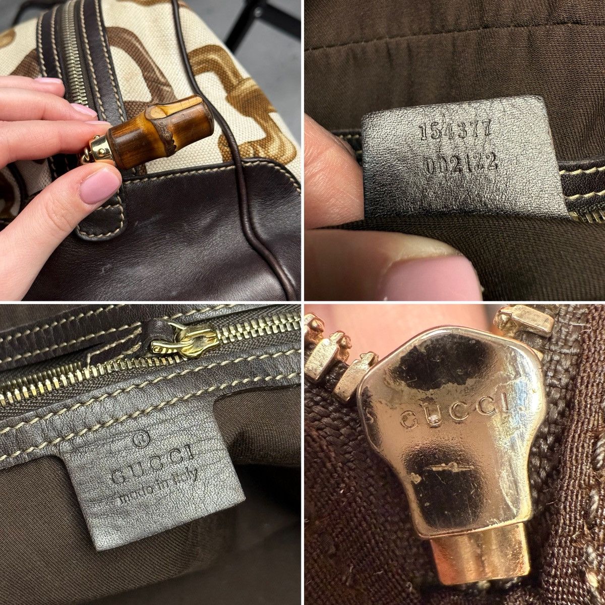 Gucci Vintage Gucci Bamboo Canvas Boston Bag Brown Leather Trim Size ONE SIZE - 9 Thumbnail