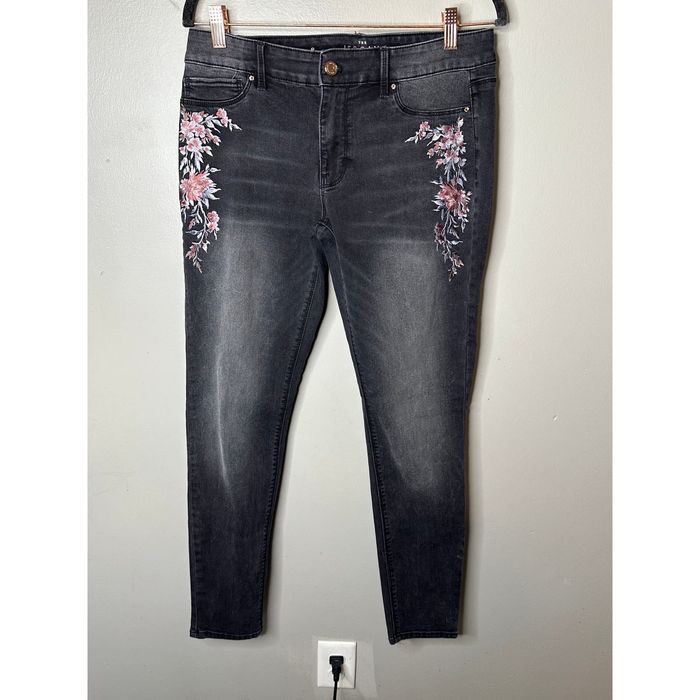 White House Black Market WHBM Women's The Jegging - Dark Wash Floral  Embroidered 8