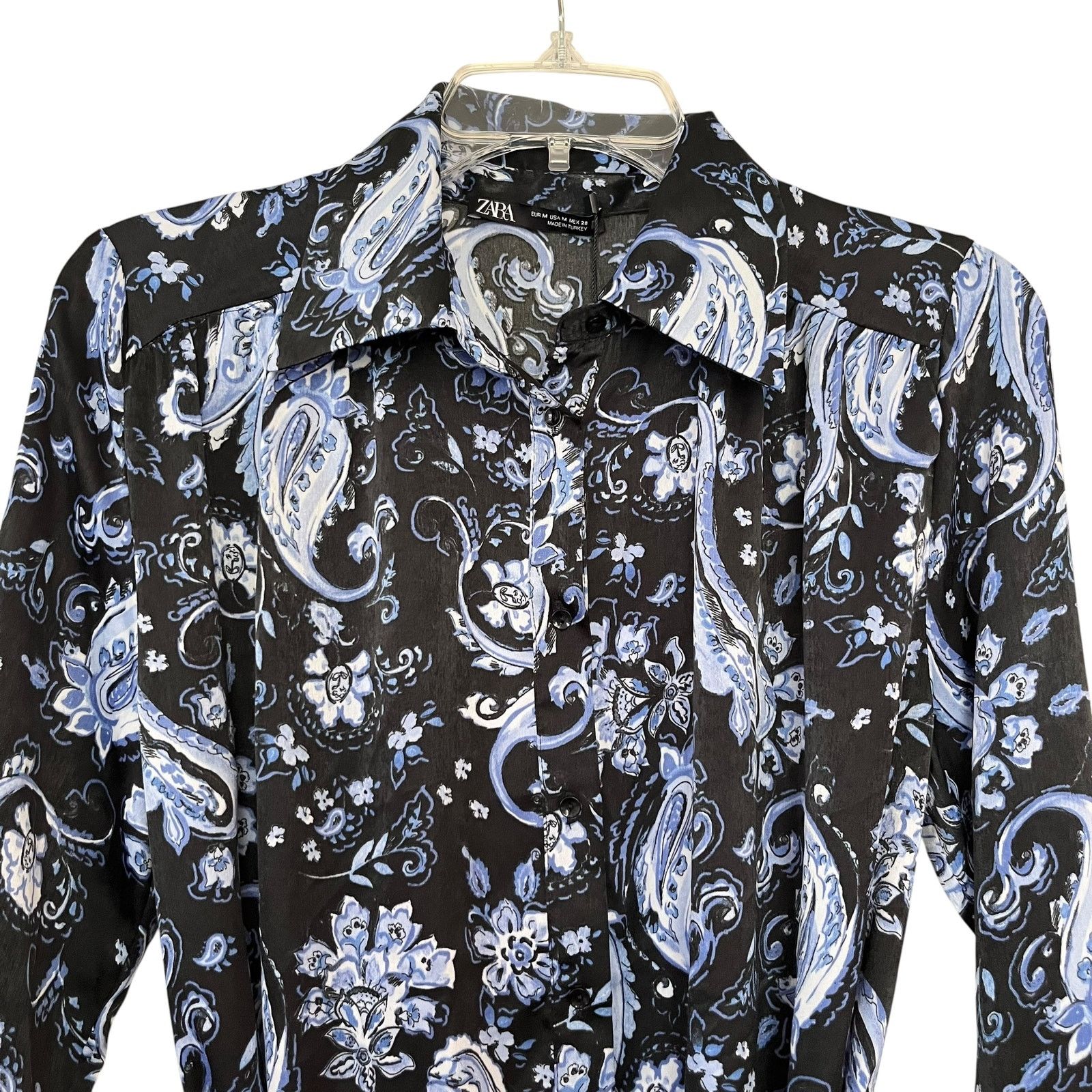 Zara ZARA Blue Black Printed Flounced Shirt Dress M Mini Belted Size M / US 6-8 / IT 42-44 - 5 Thumbnail