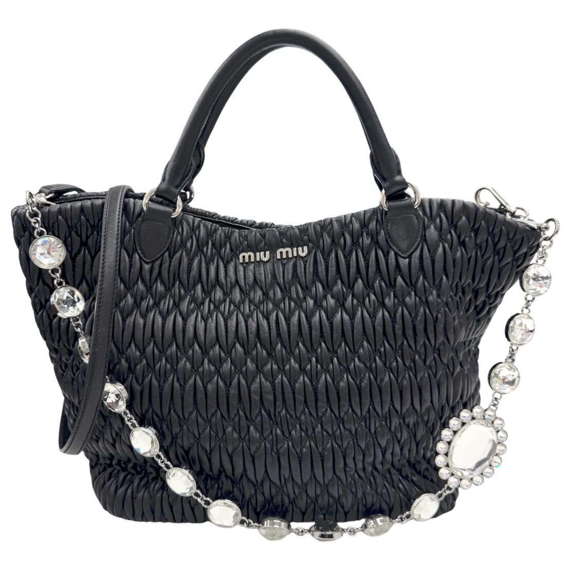 Miu Miu Miu Miu MIUMIU Matelassé Nappa Crystal Rhinestone Leather Black RN0896 Handbag, Bejeweled Shoulder Bag, Women's & Men's Size ONE SIZE - 1 Thumbnail