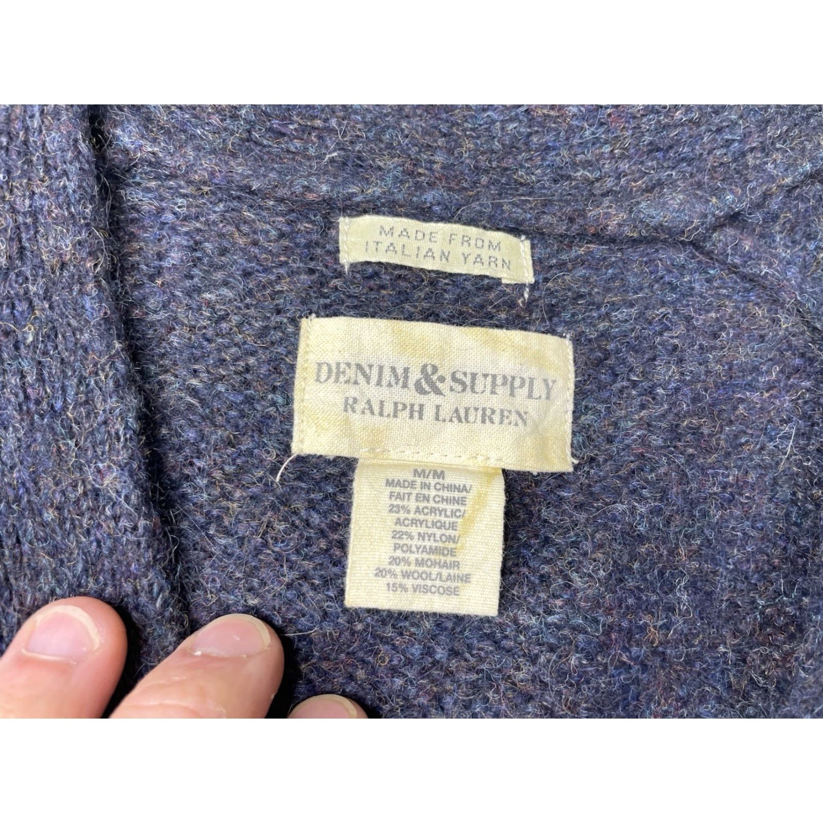 Vintage Denim & Supply Ralph Lauren Cardigan Sweater Womens Medium Blue Italian Knit Viscose Wool Acrylic Mohair Nylon Size M / US 6-8 / IT 42-44 - 3 Thumbnail