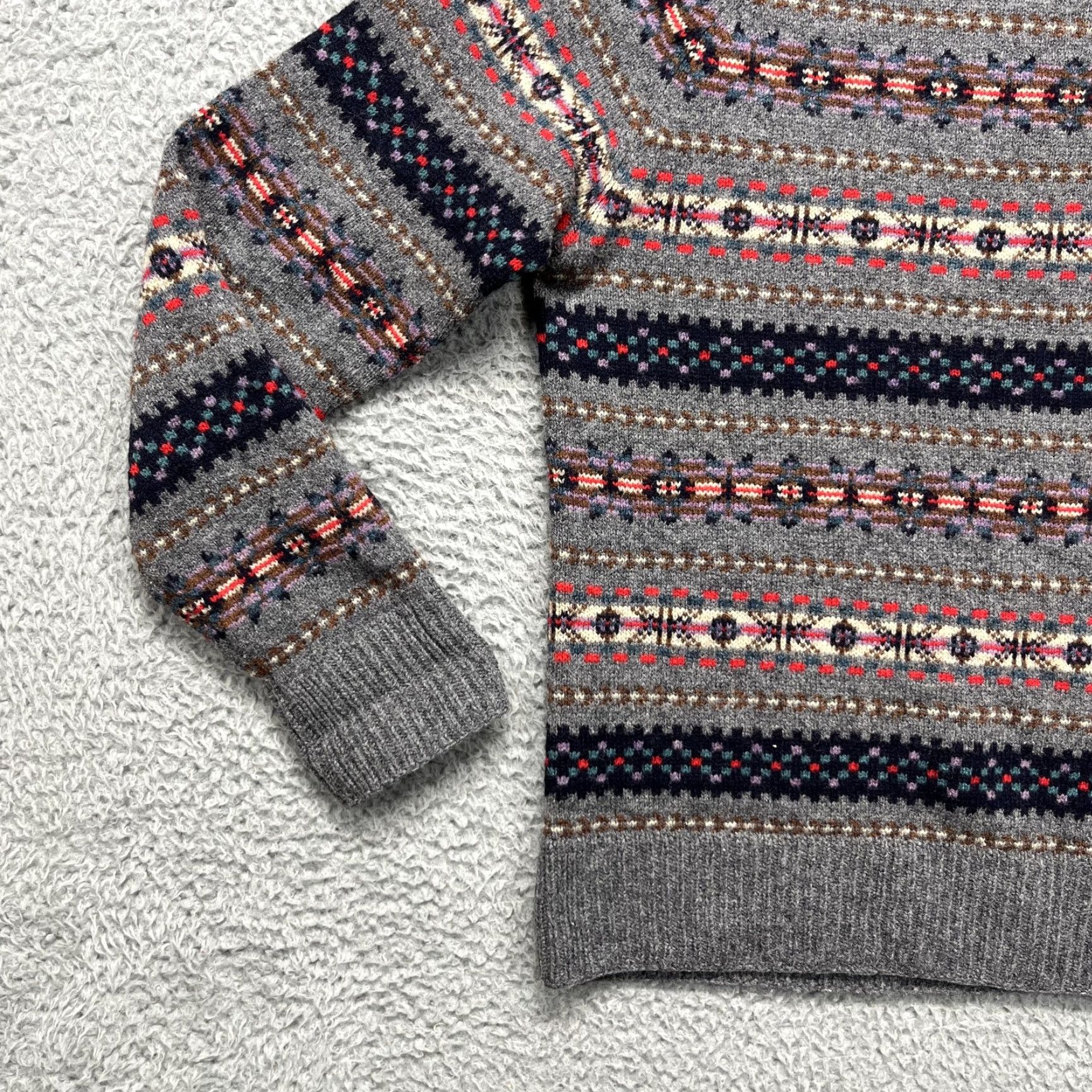J.Crew J.Crew Sweater Mens Medium Gray Fair Isle Lambswool Crewneck Pullover Knit Size US M / EU 48-50 / 2 - 4 Thumbnail