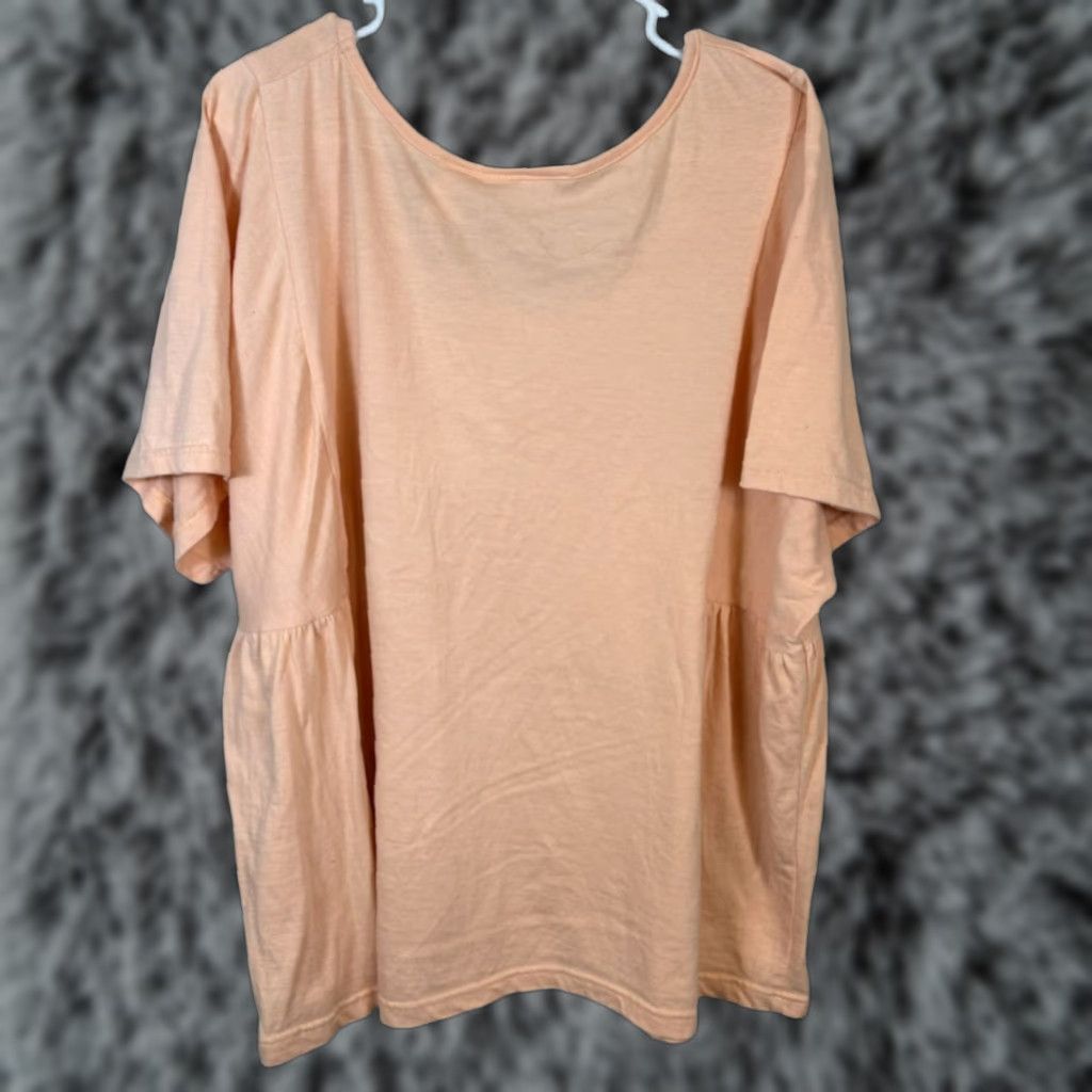 Vintage Roaman’s Women’s Blouse 2X Peach Pink Knit Short Sleeve Pullover Tunic Plus Size Shirt Size XXL / US 16-18 / IT 52-54 - 1 Thumbnail