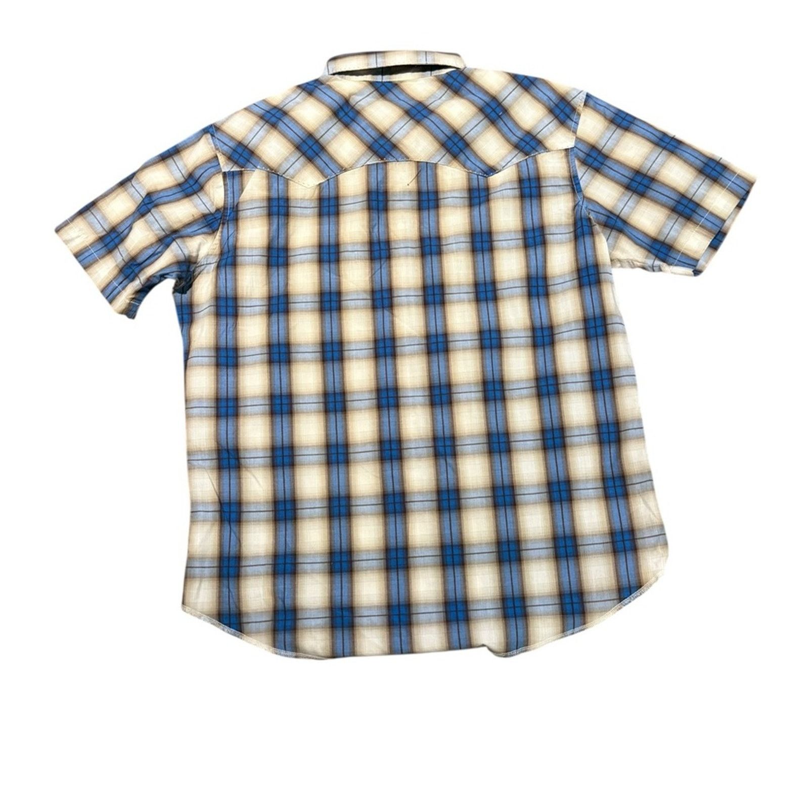 Wrangler Wrangler Blue & Brown Plaid Pearl Snap Short Sleeve Shirt XL Size US XL / EU 56 / 4 - 2 Thumbnail