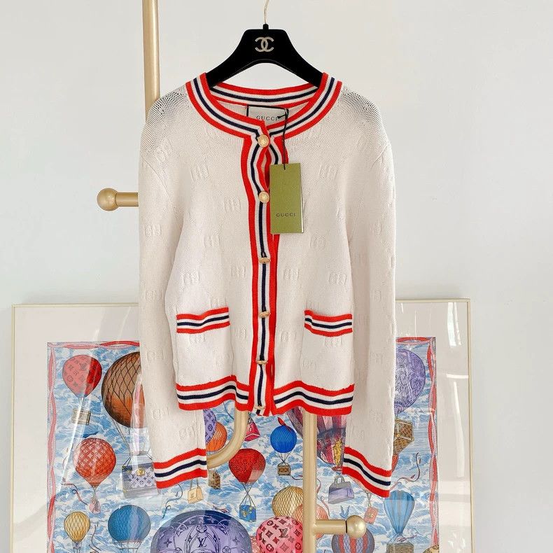 Gucci GUCCI Red Striped Knit Cardigan with Tags- DMC Size US M / EU 48-50 / 2 - 1 Thumbnail