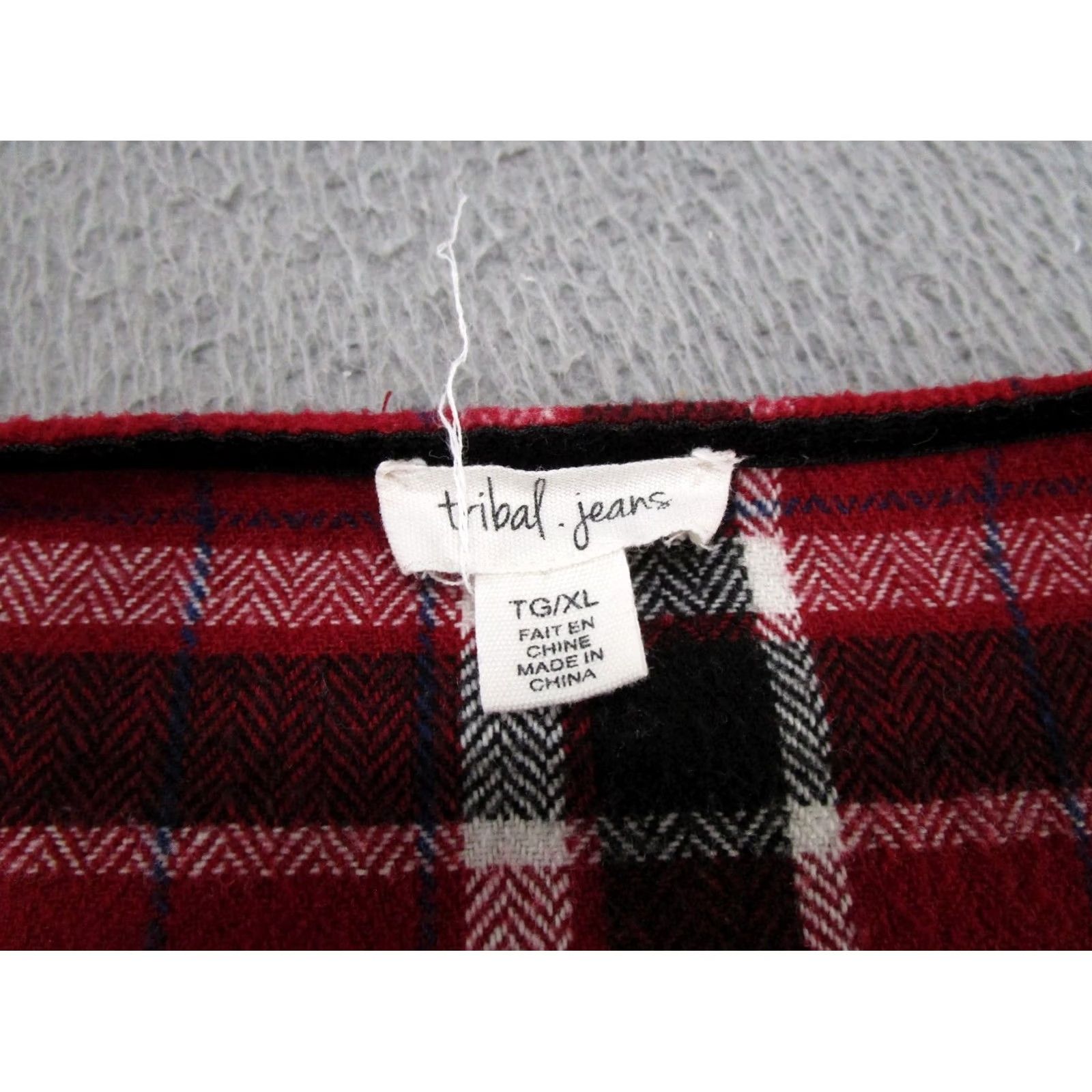 Vintage Tribal Blouse Shirt Womens XL Red Plaid Fringe Open Front Sleeveless Top" Size XL / US 12-14 / IT 48-50 - 2 Thumbnail