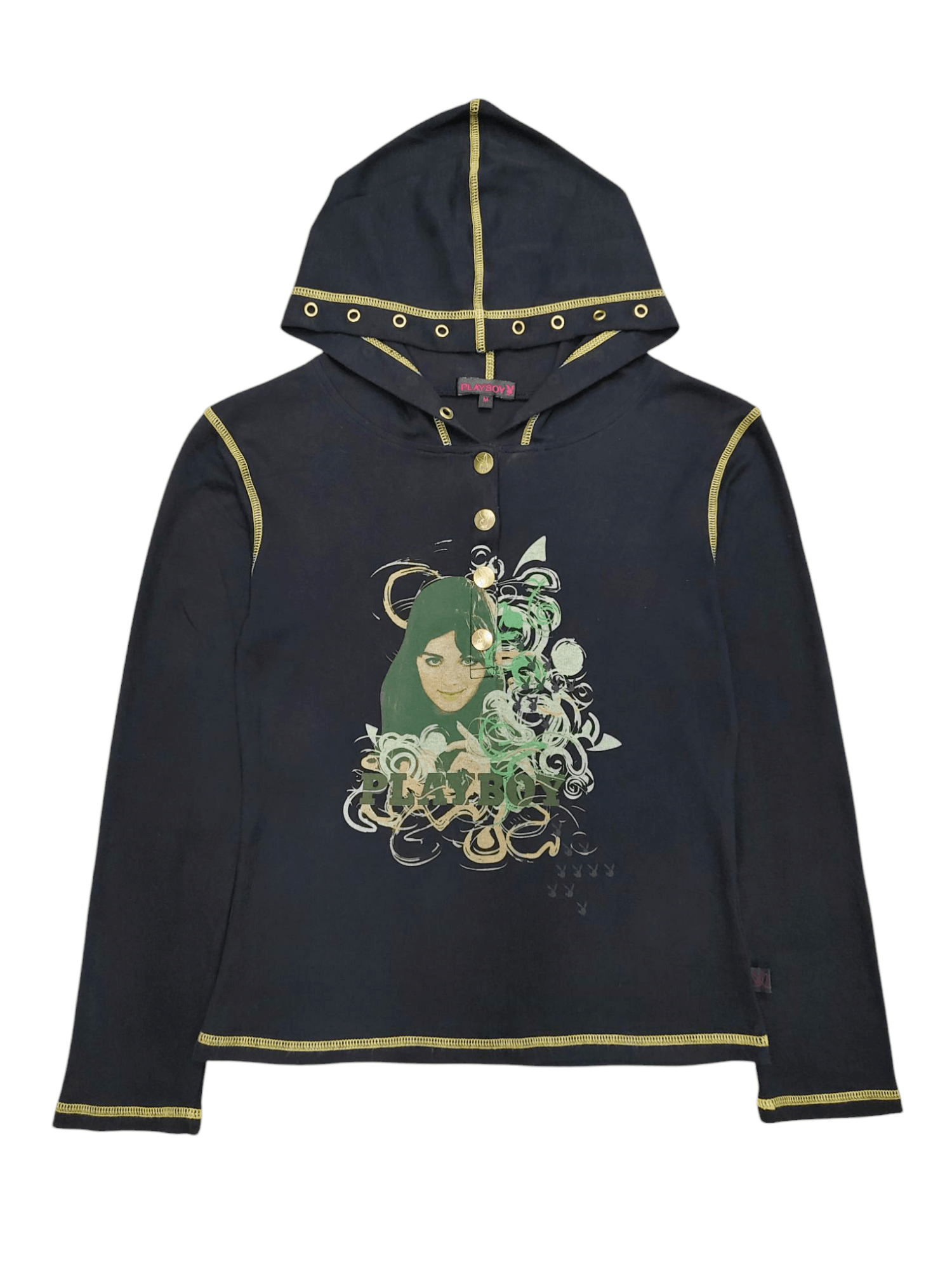 Playboy 00s Playboy Japan Y2K Bunny Art Graphic Henley Sweatshirt Size M / US 6-8 / IT 42-44 - 1 Thumbnail