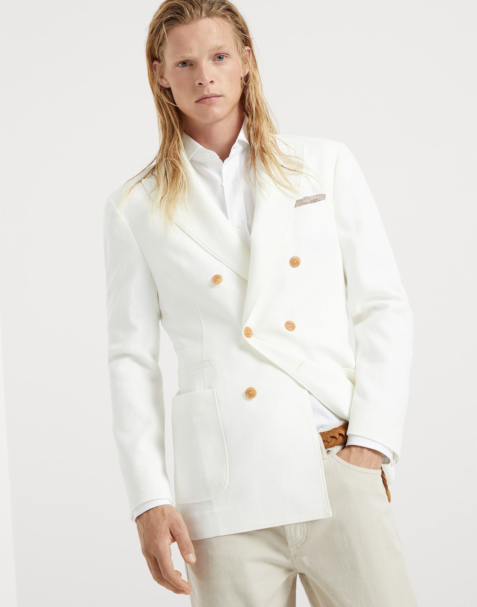Brunello Cucinelli Jacket Linen in Open White Size US XL / EU 56 / 4 - 1 Thumbnail