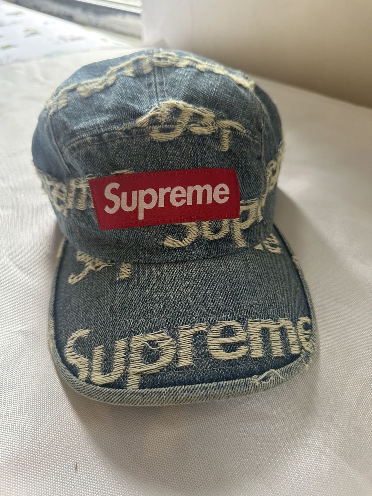 Supreme Supreme Frayed Logos Denim Camp Cap ‘Blue’ SS21 Size ONE SIZE - 1 Thumbnail