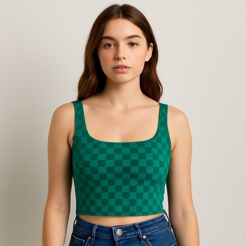 Other Colsie Green Checkerboard Crop Tank Top Large Y2K Streetwear Size L / US 10 / IT 46 - 1 Thumbnail