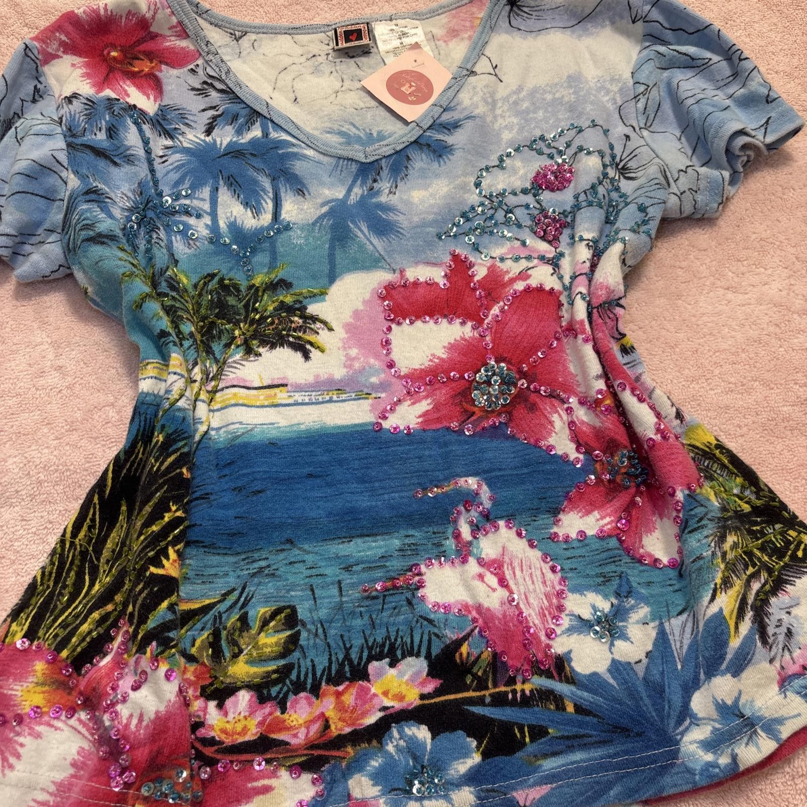 Other vintage beaded floral baby tee Size M / US 6-8 / IT 42-44 - 4 Thumbnail