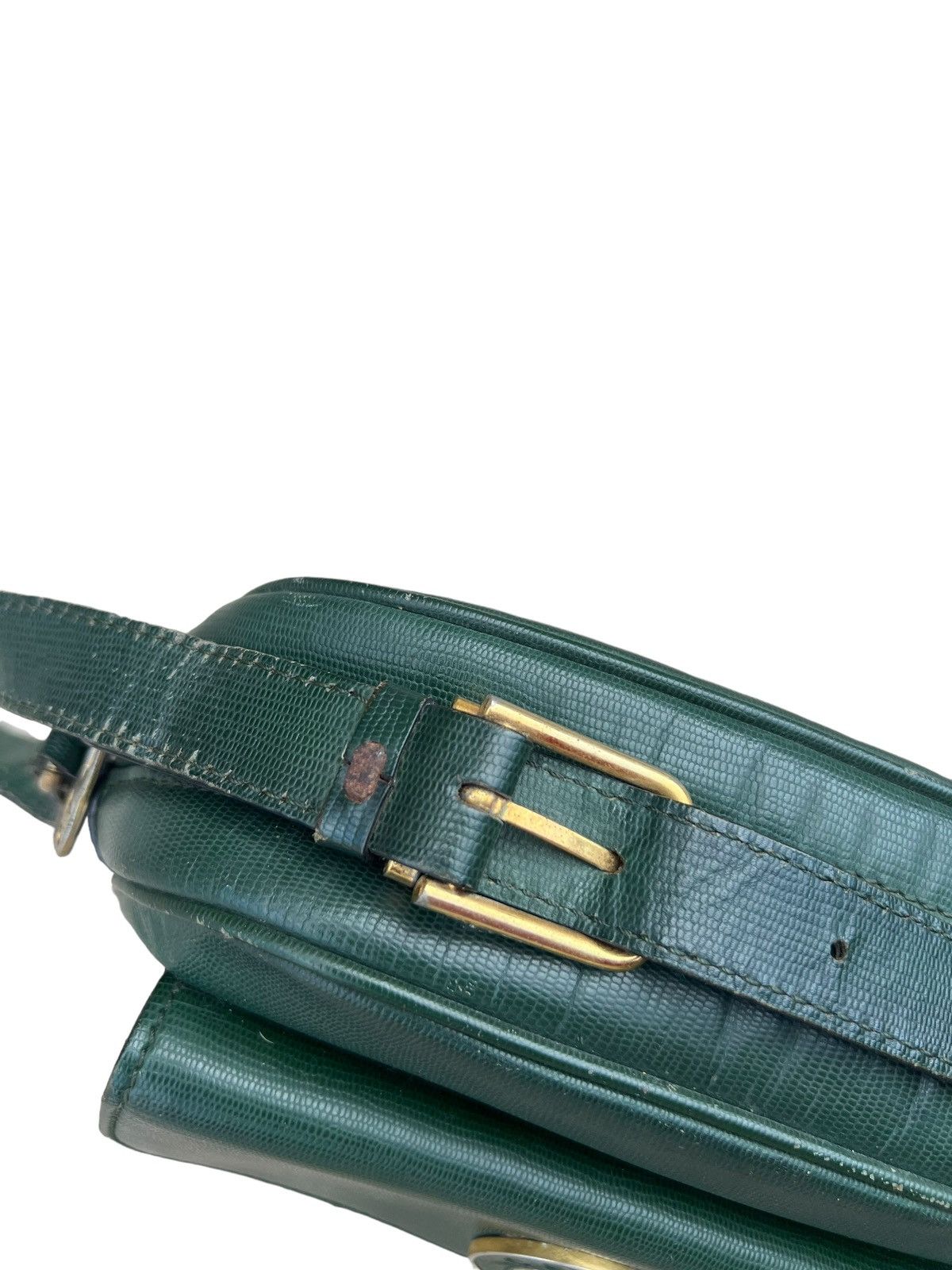 Celine × Leather Vintage CELINE Distress Patina Green Leather Bag riri Zipper Size ONE SIZE - 18 Thumbnail