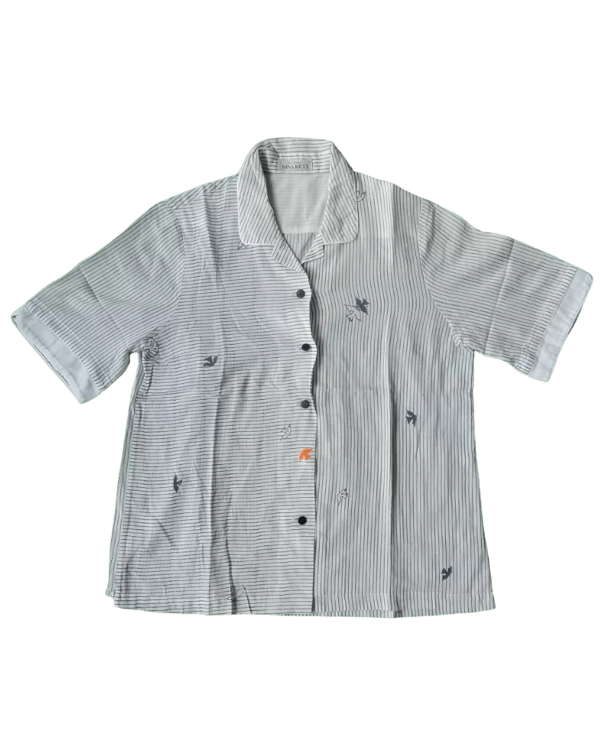 Nina Ricci × Vintage Vintage Nina Ricci Les Blouses Striped Bird Pattern Shirt Size M / US 6-8 / IT 42-44 - 1 Thumbnail