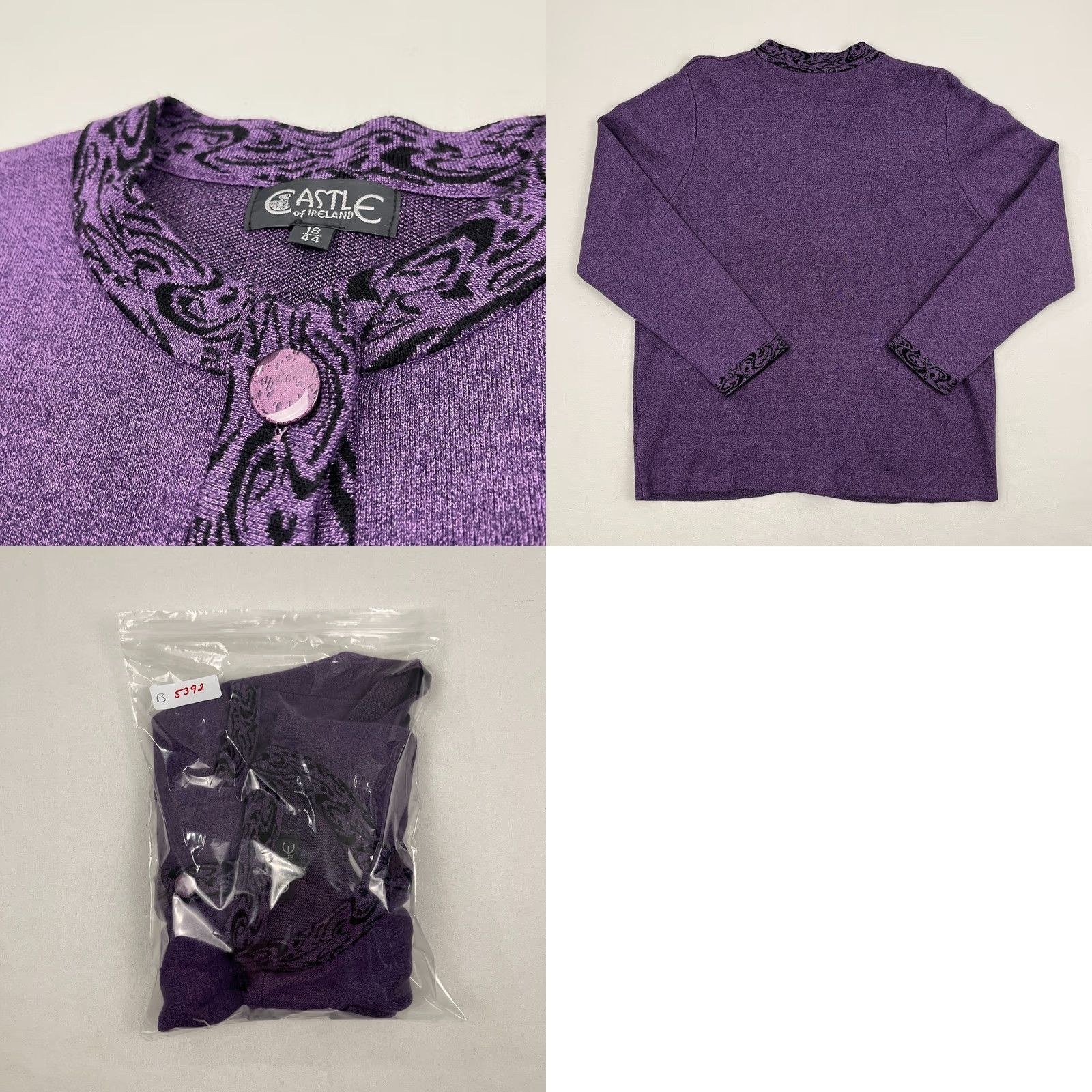 Vintage VINTAGE Castle of Ireland Cardigan Sweater Womens UK 18 44 Purple Wool Blend Patterned Size L / US 10 / IT 46 - 8 Thumbnail