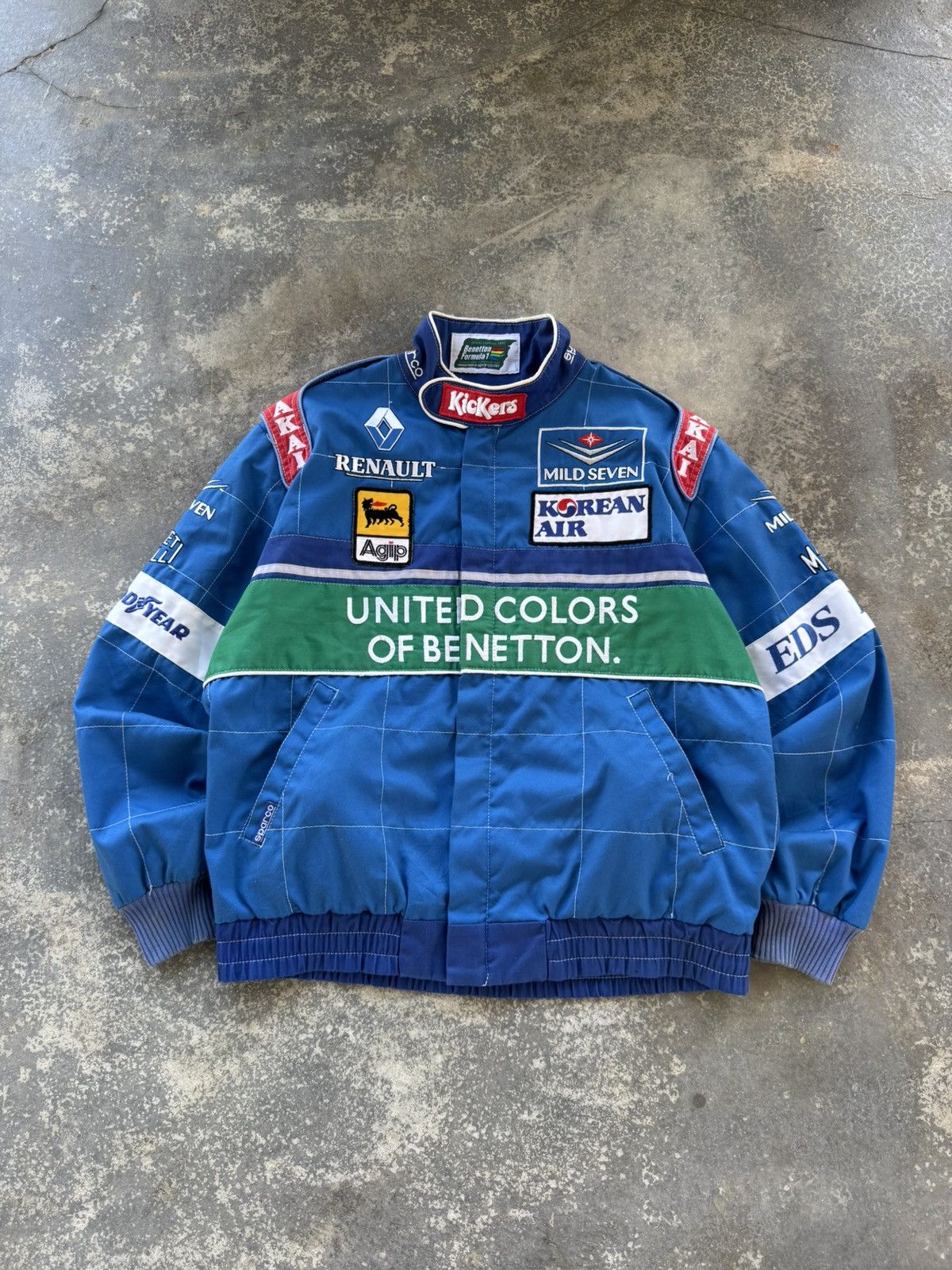 【BENETTON】希少 ベネトンフォーミュラ1 レーシングジャケット L 黒銀 United Colors Of Benetton Vintage Sparco Benetton Formula 1