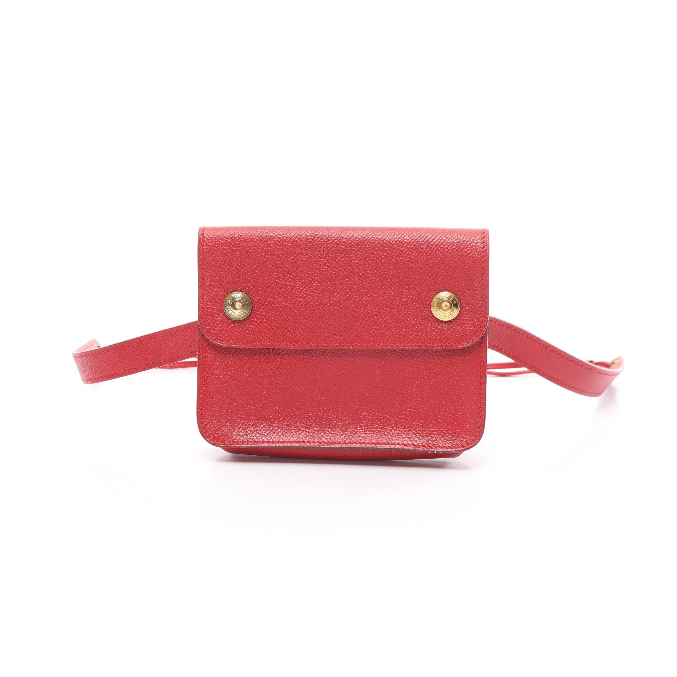 image of Hermes Pochette Green Rougewif Waist Bag Body Bag Courchevel Red Gold Hardware ○U Stamp, Women's