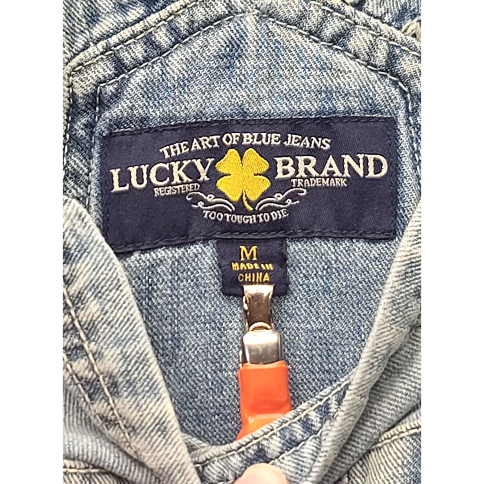 Lucky Brand Lucky Brand Shortalls Womens M Denim Shortalls Distressed Retro Casual Pockets 4 in Inseam Cotton Linen Blue Relaxed Size 32" / US 10 / IT 46 - 2 Thumbnail