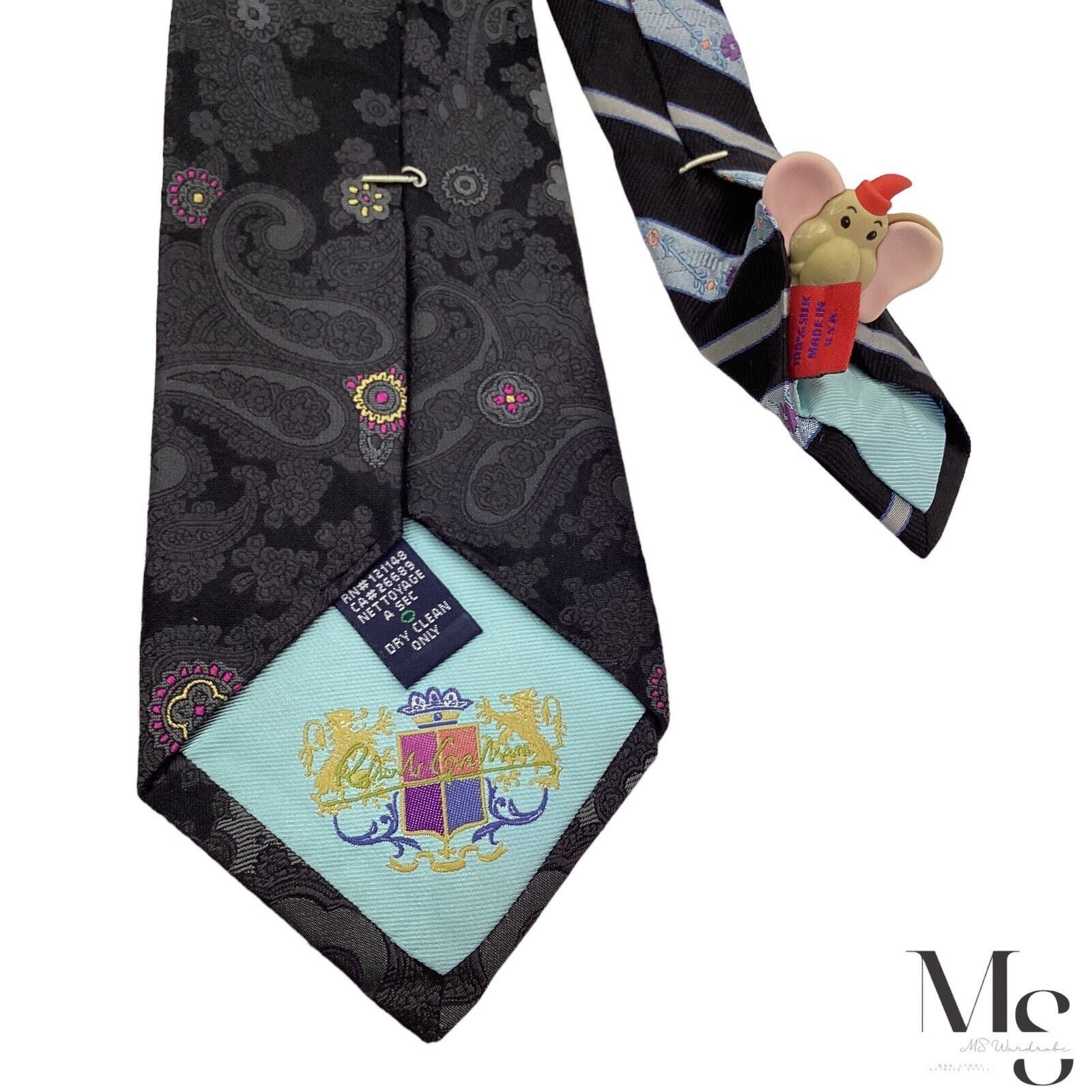 Robert Graham ROBERT GRAHAM Black Paisley Silk Tie Made In USA W: 3.5" E C Size ONE SIZE - 4 Thumbnail
