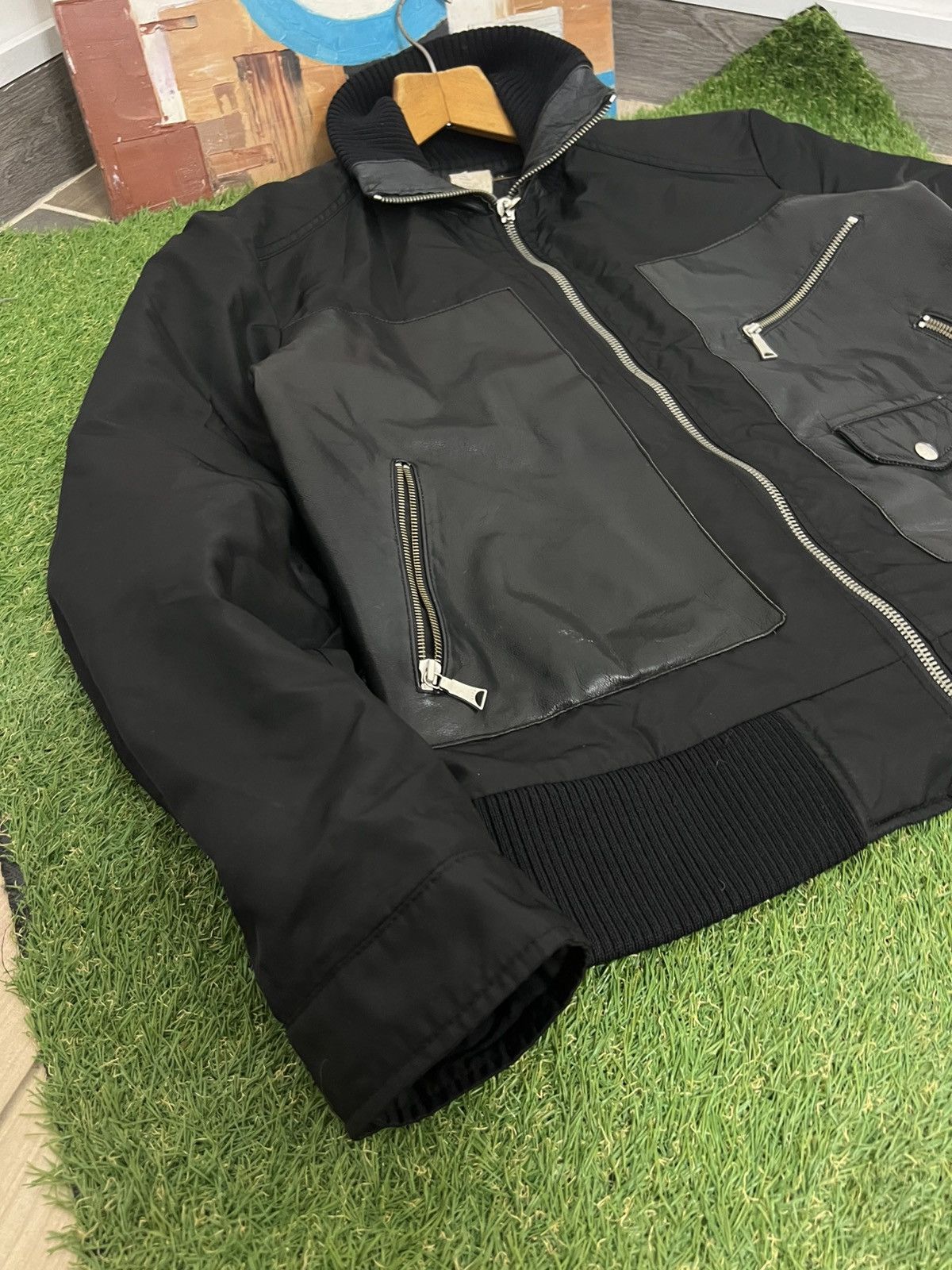 John Richmond × Vintage 90's John Richmond Denim Japan Style Nylon Leather Jacket Size US L / EU 52-54 / 3 - 5 Thumbnail