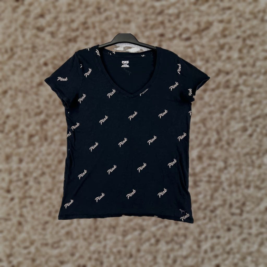 Victoria's Secret Victoria's Secret Women's Black V-Neck T-Shirt Adult Medium Cotton Casual All Seasons Size M / US 6-8 / IT 42-44 - 1 Thumbnail