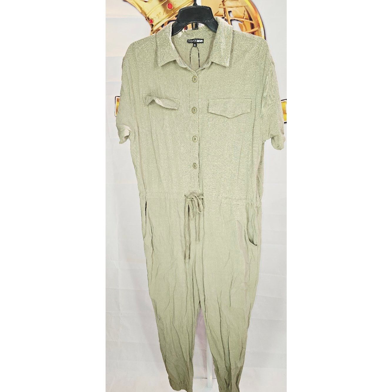 Other Fashion Nova Green Romper Pants Short Sleeve Jumpsuit Size L Size 36" / US 14 / IT 50 - 2 Thumbnail