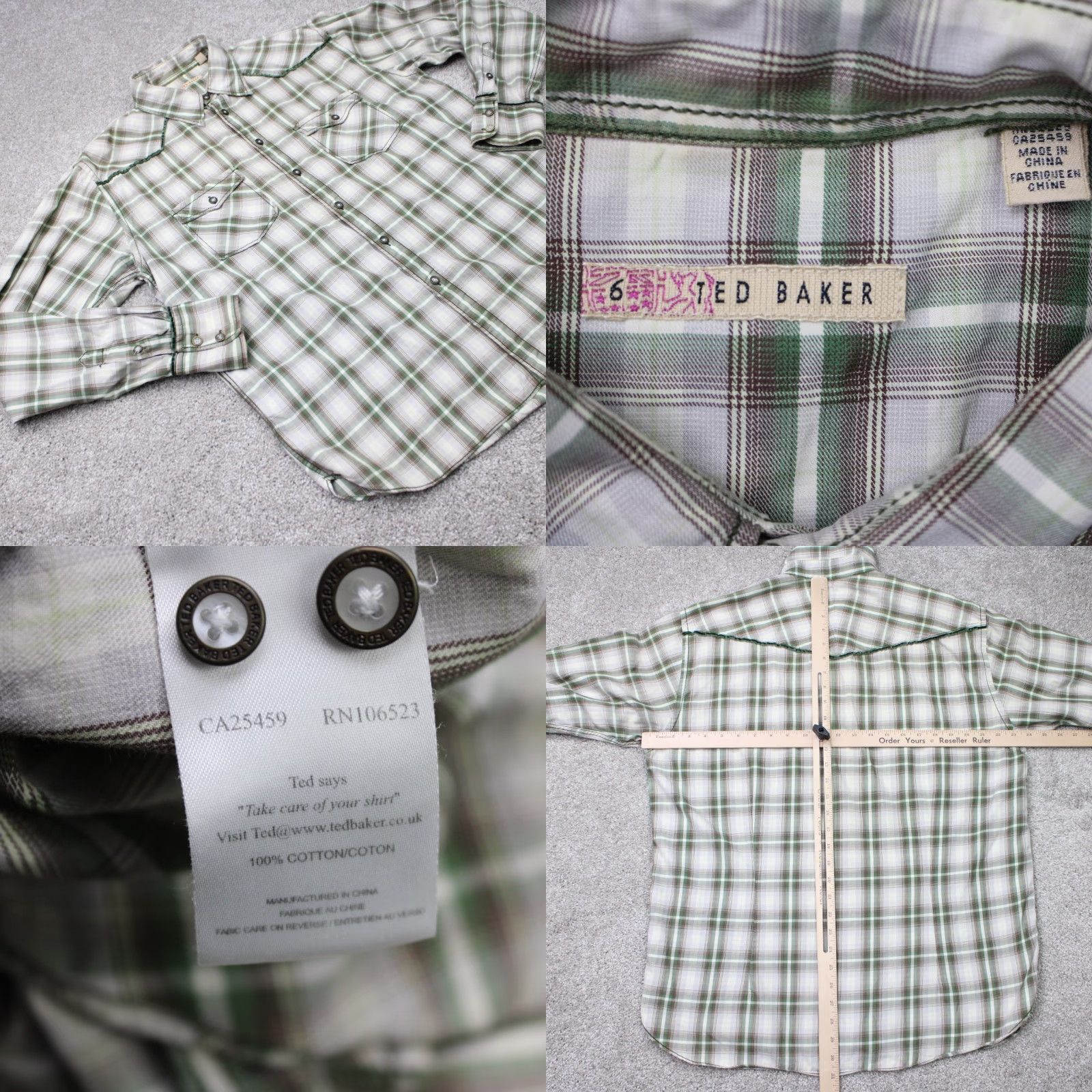 Ted Baker Ted Baker Shirt Men's 6/XL Green Plaid Flannel Snap Button Long Sleeve Cotton Size US XL / EU 56 / 4 - 8 Thumbnail