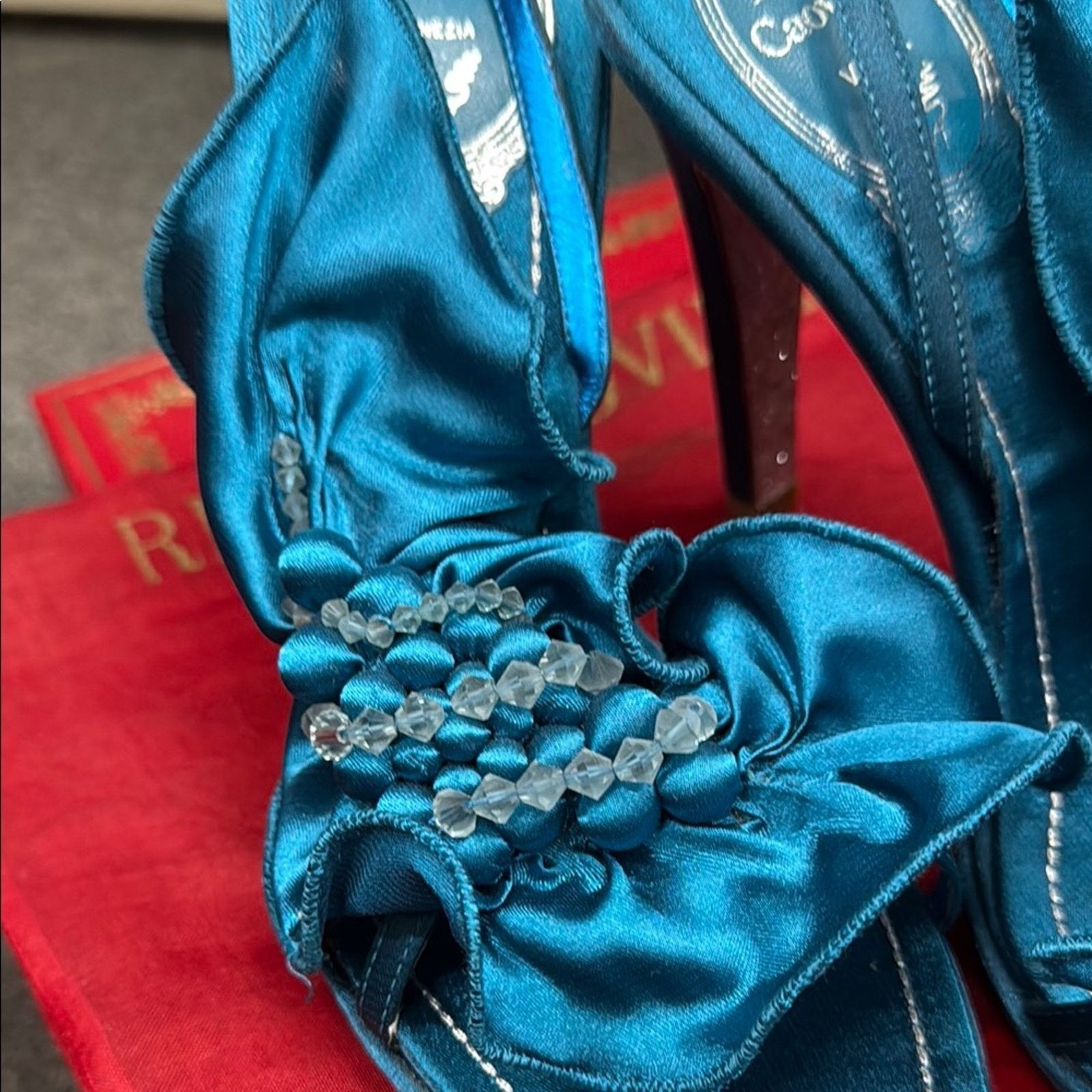 Rene Caovilla NWT Rene Caovilla Blue Satin Women's Shoes Size 37.5 US 7.5 Size US 7.5 / IT 37.5 - 2 Thumbnail
