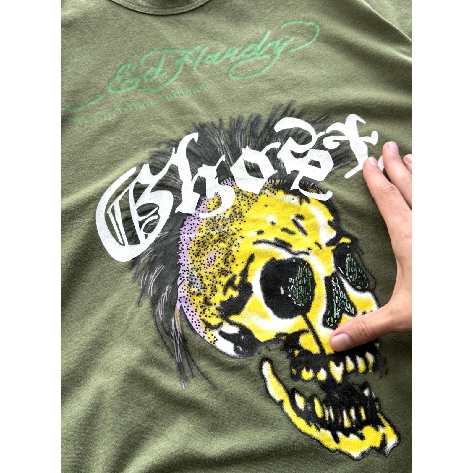 Ed Hardy VINTAGE ED HARDY Shirt M Green 90s Skull Logo Mens Size US M / EU 48-50 / 2 - 4 Thumbnail