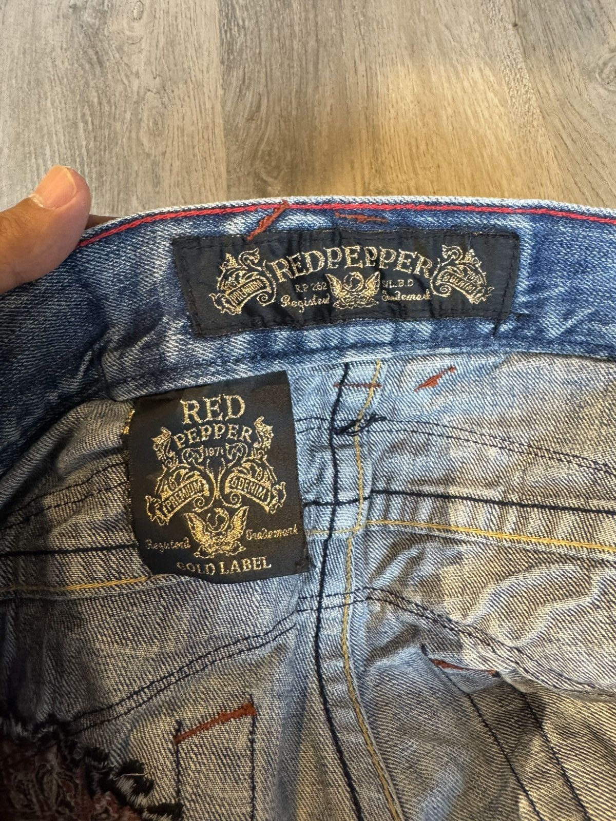 Japanese Brand DISTRESSED RED PEPPER DENIM SKULL LOGO LIKE LGB STYLE Size US 30 / EU 46 - 9 Thumbnail
