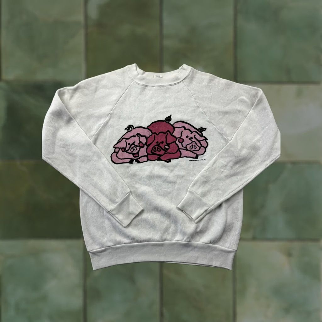 Vintage VINTAGE Sweatshirt Womens M White Pig Cartoon Fleece Crewneck VTG USA Regular Raglan Sleeve Cotton Polyester Graphic Print Size M / US 6-8 / IT 42-44 - 1 Thumbnail
