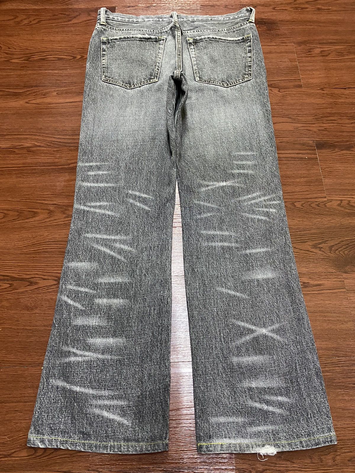 Vintage Uniqlo Black Denim Whisker Distressed Bootcut Jeans