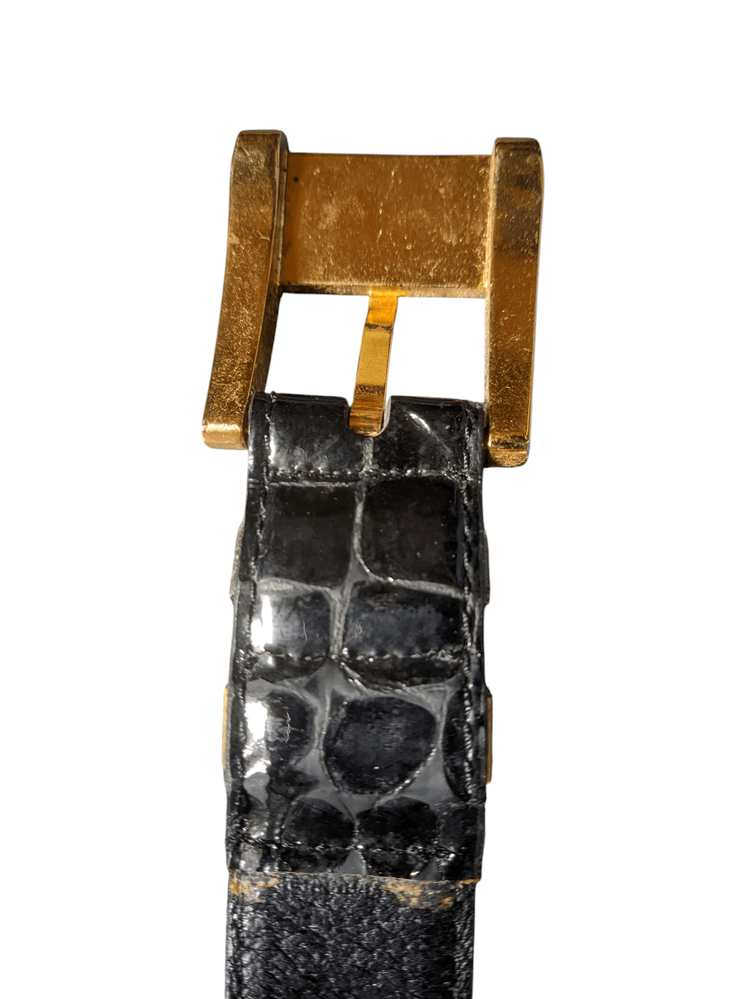 Designer × Japanese Brand Black leather belt with a crocodile print gold-tone buckle Size ONE SIZE - 6 Thumbnail