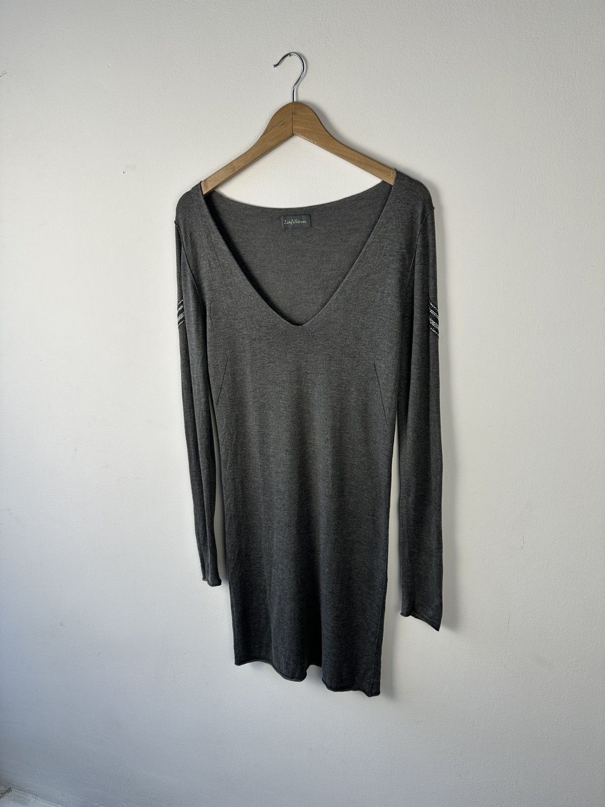 Zadig & Voltaire ZADIG & VOLTAIRE Grey V-Neck Dress Chevron Rhinestone Studs Size L / US 10 / IT 46 - 5 Thumbnail