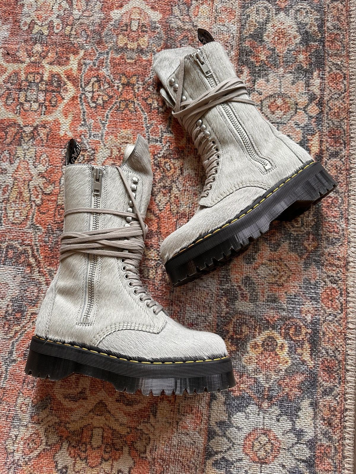 image of Rick Owen Dr Martens Pony Hair Boot in Grey, Men's (Size 9)