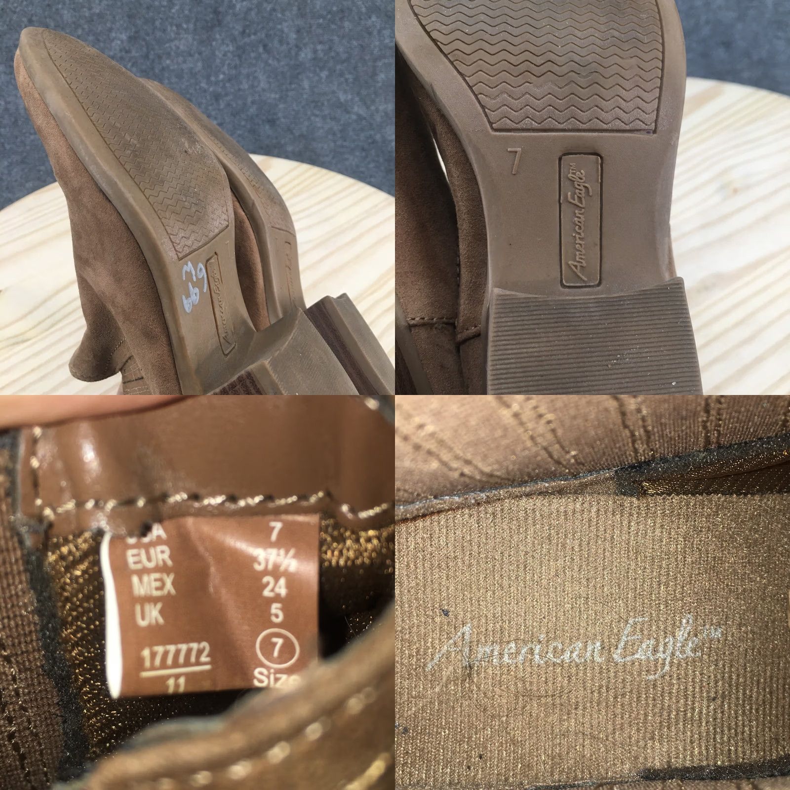 Vintage American Eagle Boots Womens 7 Casual Slip On Ankle Bootie Brown Fabric Heels Size US 7 / IT 37 - 9 Thumbnail