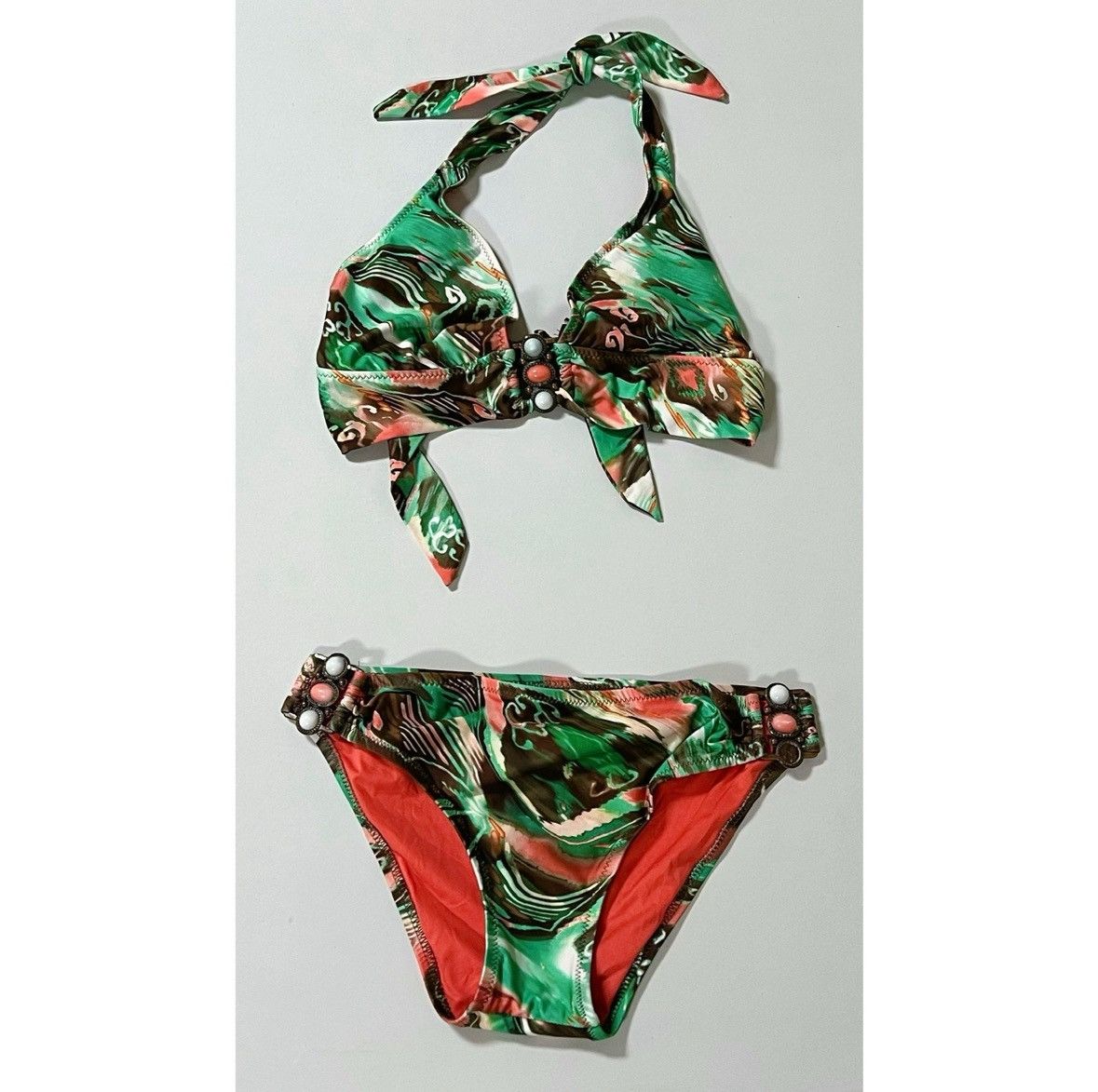Other Green Brown Patterned Bikini Top (L) and Bottoms (S) Set 🤎✨ Size L / US 10 / IT 46 - 2 Thumbnail