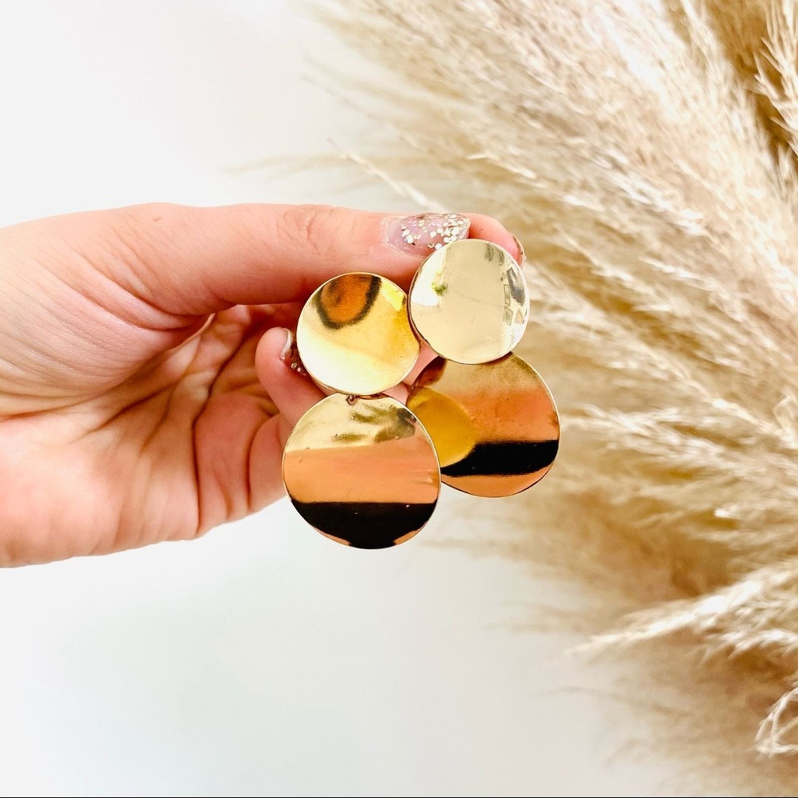 Nordstrom NEW NORDSTROM REVOLVE Gold Double Disc Drop Earrings Jewelry Size ONE SIZE - 3 Thumbnail
