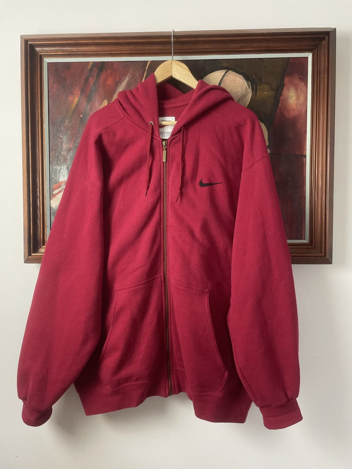 Nike 90s Burgundy Mini Swoosh Vintage Zip Hoodie Rare Hype