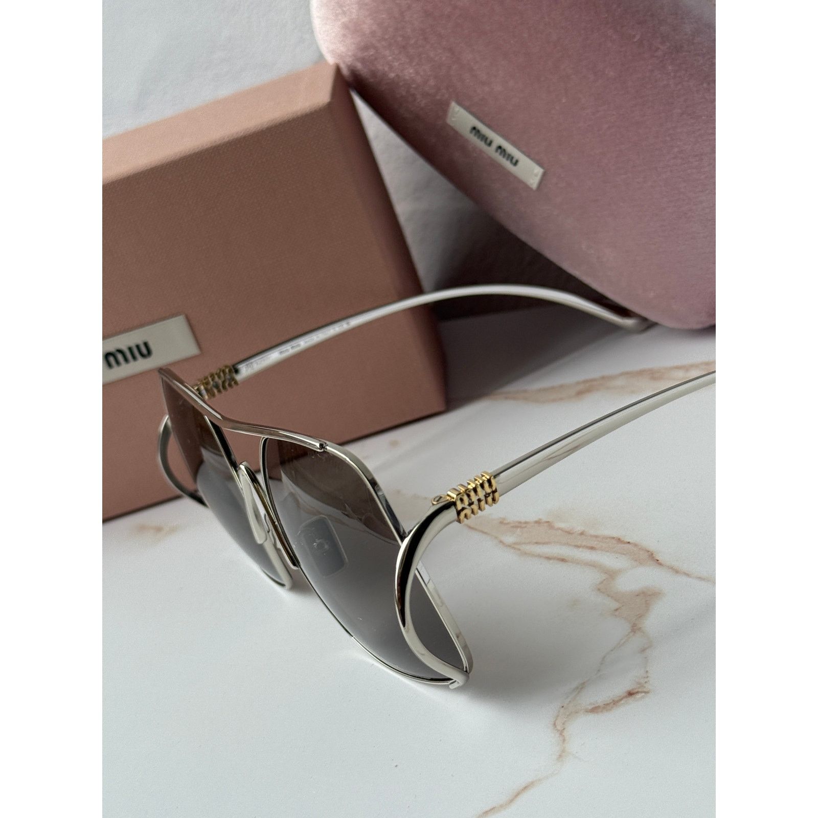 Miu Miu NEW Miu Miu MU A55S Silver Oversized Aviator Sunglasses $637 Size ONE SIZE - 5 Thumbnail