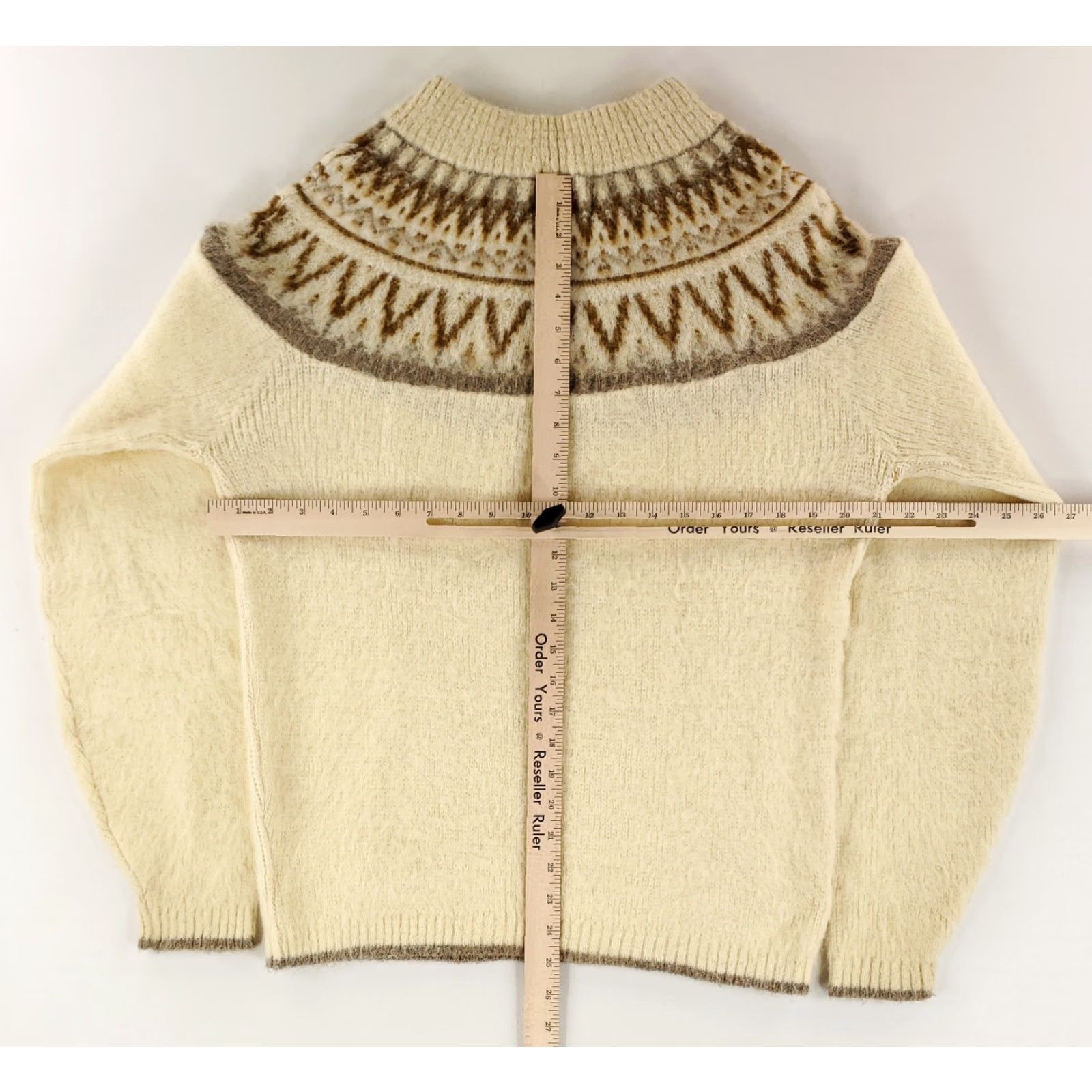Vintage VINTAGE TownCraft Sweater Fair Isle Ivory L Mens Cream Fuzzy Acrylic Mohair Nordic 60s Pullover Size US L / EU 52-54 / 3 - 6 Thumbnail