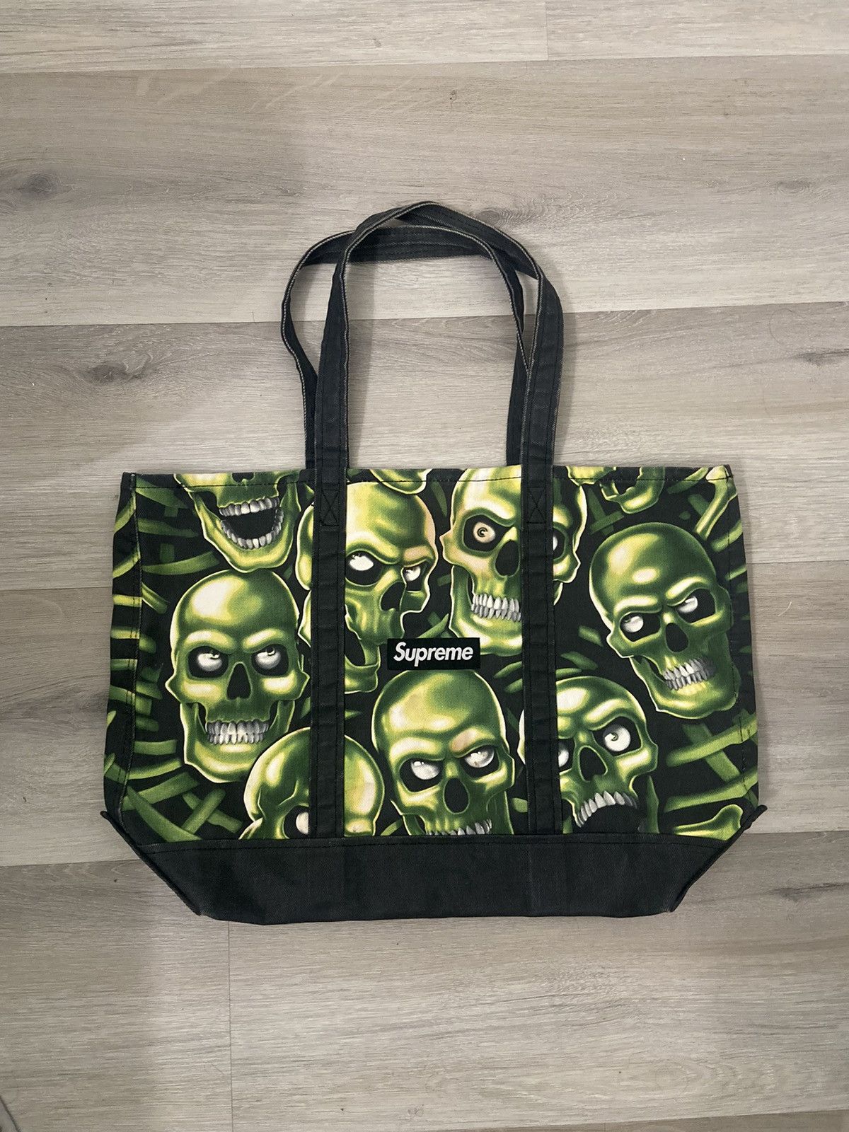 Supreme Skull Pile Tote Bag Ss18 Denim in Black, Men's