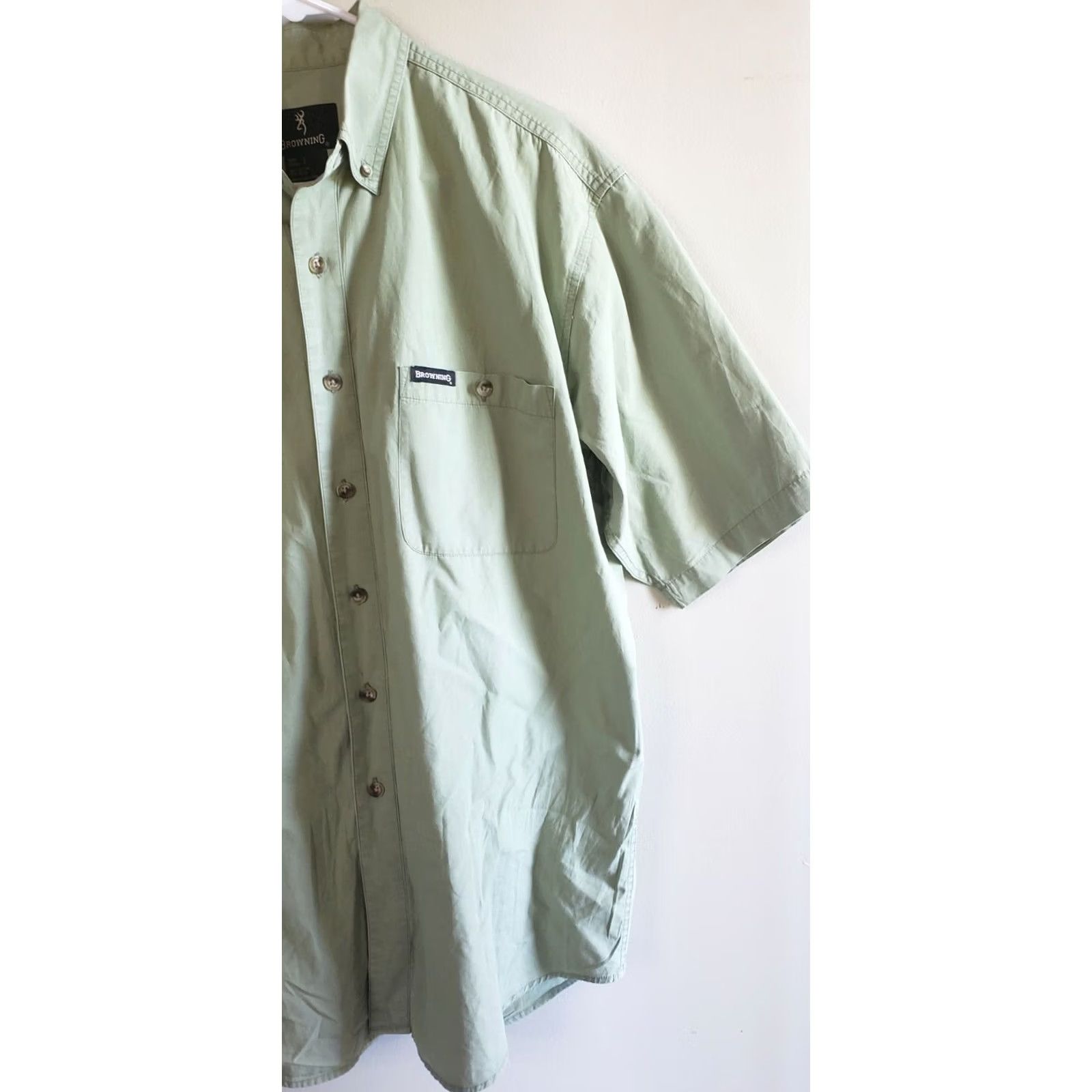 Vintage BROWNING ARMS Shirt Button-Up Short Sleeve Men's L Light Green Olive EUC Casual Shirt Size US L / EU 52-54 / 3 - 3 Thumbnail