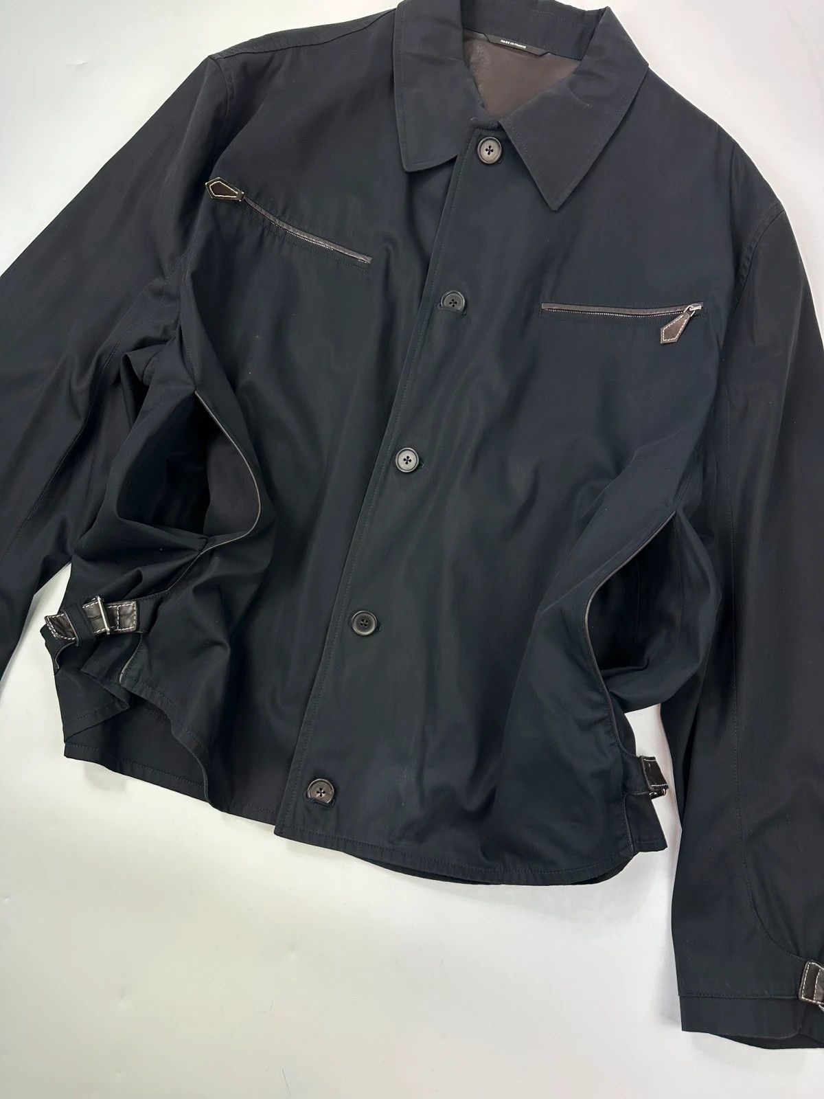 Hermes Hermès 00’s Navy Cotton & Leather Straps Buttons Up Jacket Size US L / EU 52-54 / 3 - 6 Thumbnail