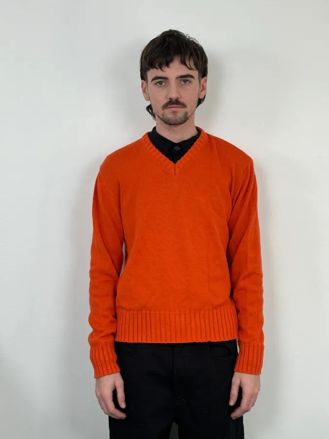 Dolce & Gabbana 1990s Dolce & Gabbana Orange V Neck Wool Sweater Size US M / EU 48-50 / 2 - 2 Thumbnail