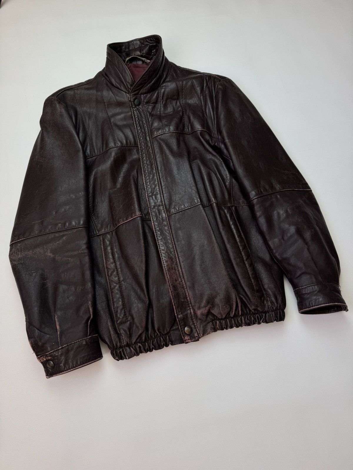Leather Vintage Distressed Leather Bomber Jacket w/ Riri Zippers Size US M / EU 48-50 / 2 - 2 Thumbnail