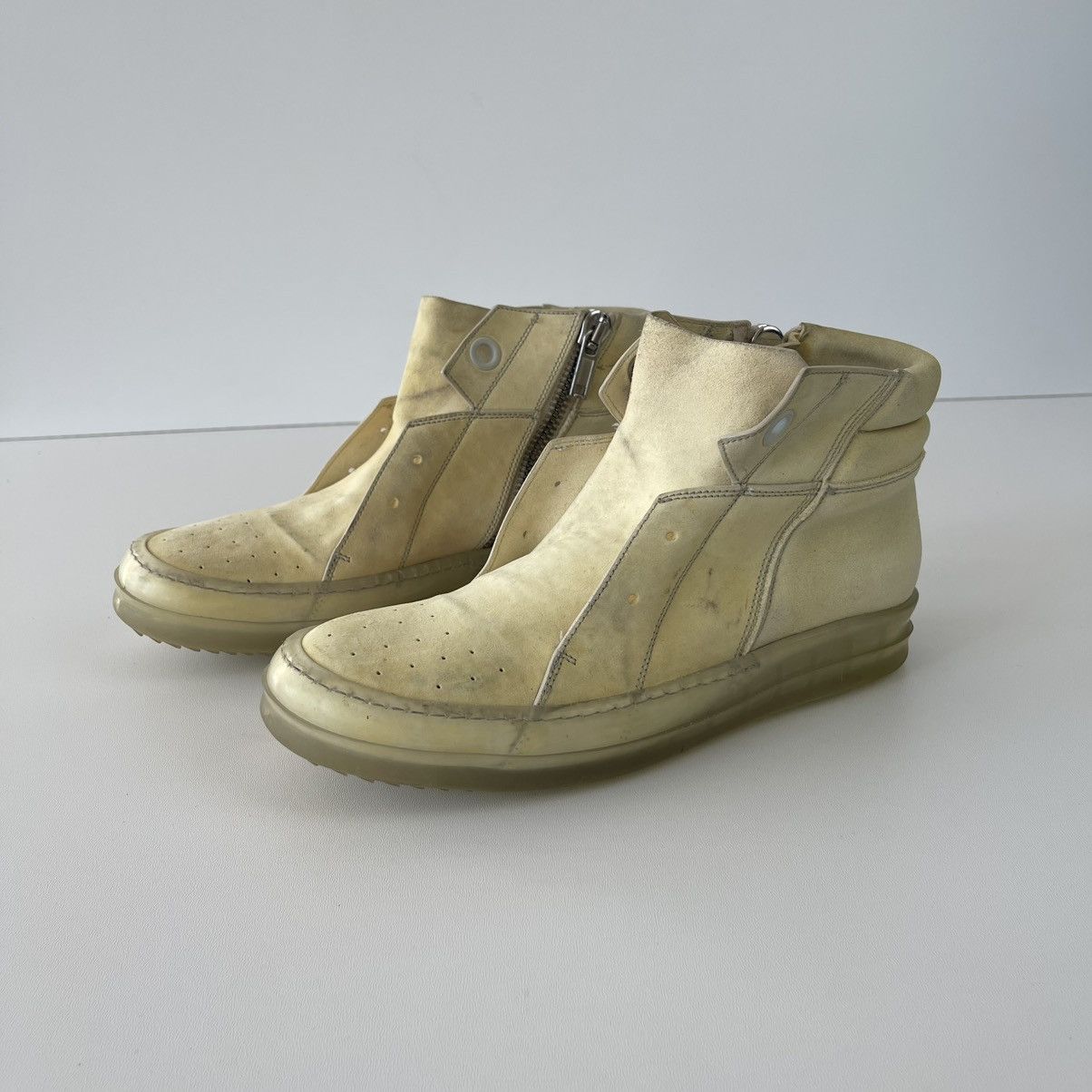 Rick Owens Rick Owens Island Dunk Distressed Hi-Top Zip Sneakers Milk Size US 6 / EU 39 - 1 Thumbnail