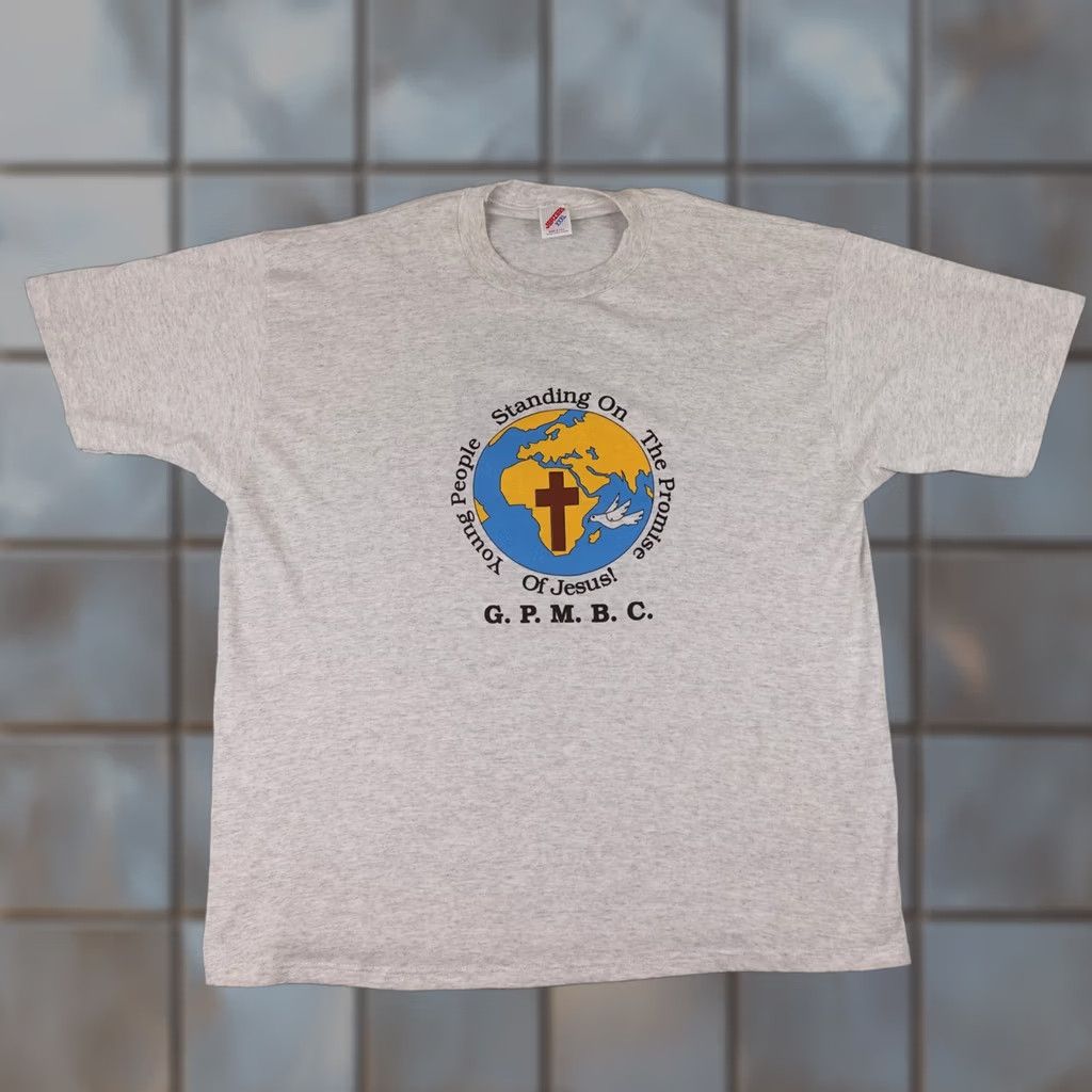Jerzees VINTAGE Nike Shirt Mens 3XL Gray Greater Peace Baptist Church Dove JERZEES 90s Size US XXL / EU 58 / 5 - 1 Thumbnail