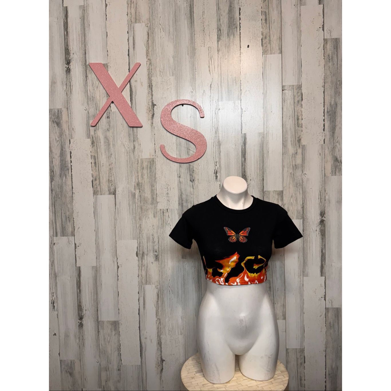 Other Butterfly Flame Graphic Crop Top Black Stretch Tee Size XS Size XS / US 0-2 / IT 36-38 - 1 Thumbnail