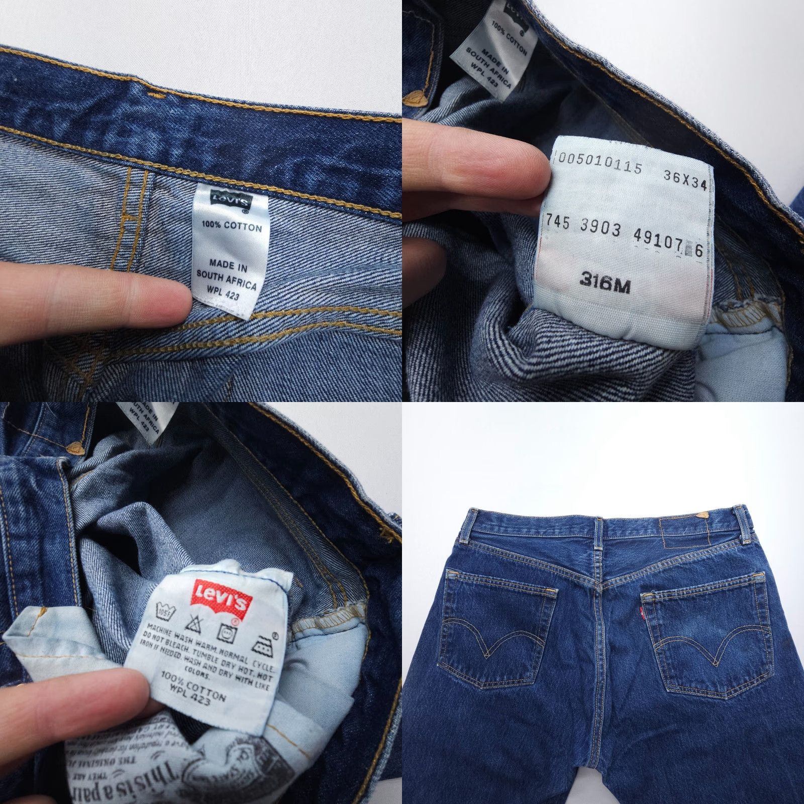 Levi's VINTAGE Levi's 501 Jeans Mens 36 x 34 Dark Blue 90s USA Classic Button Fly 5-Pocket Denim Regular Back Pocket Mens Size US 36 / EU 52 - 8 Thumbnail